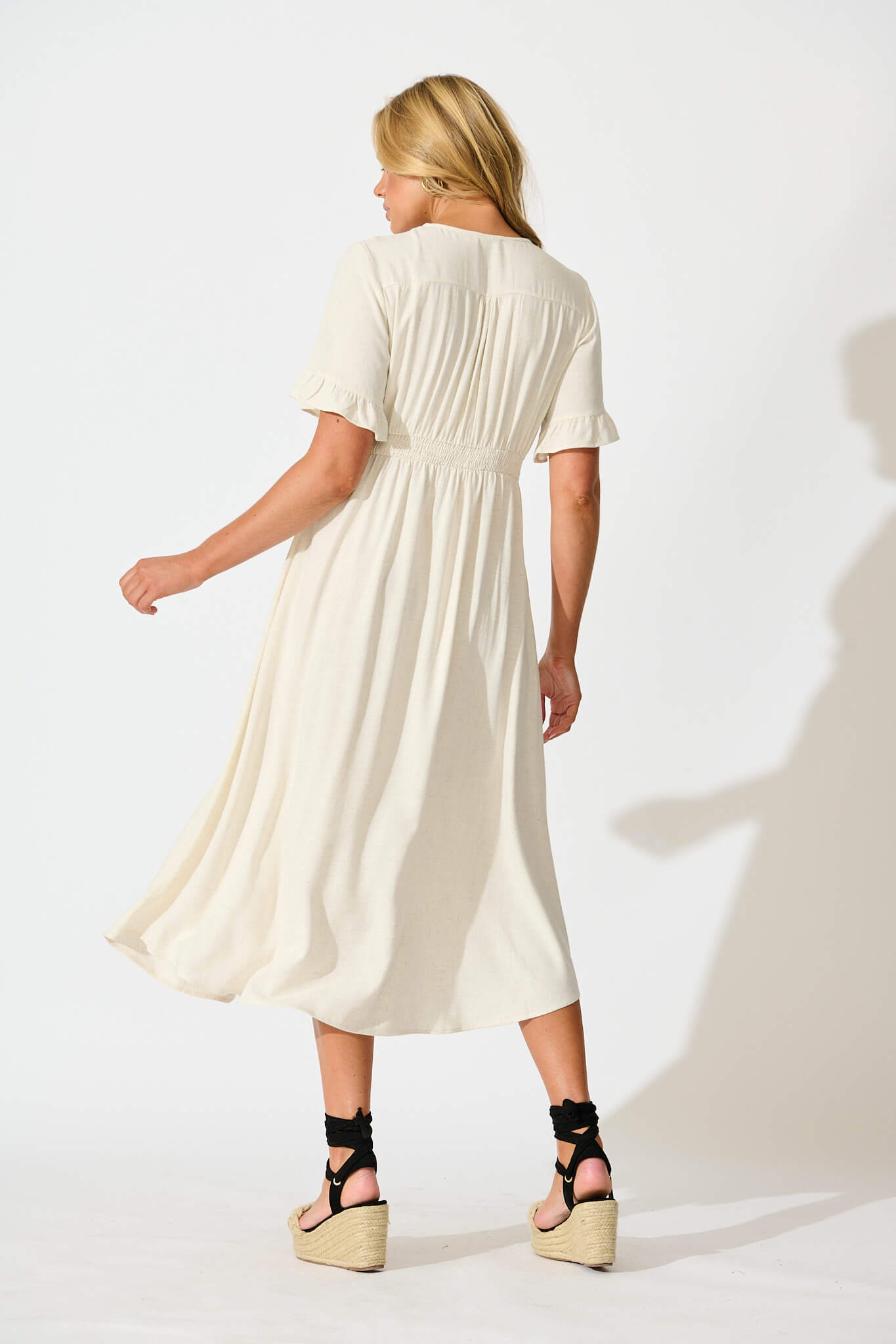 Daysia Midi Dress in Oatmeal Linen Blend