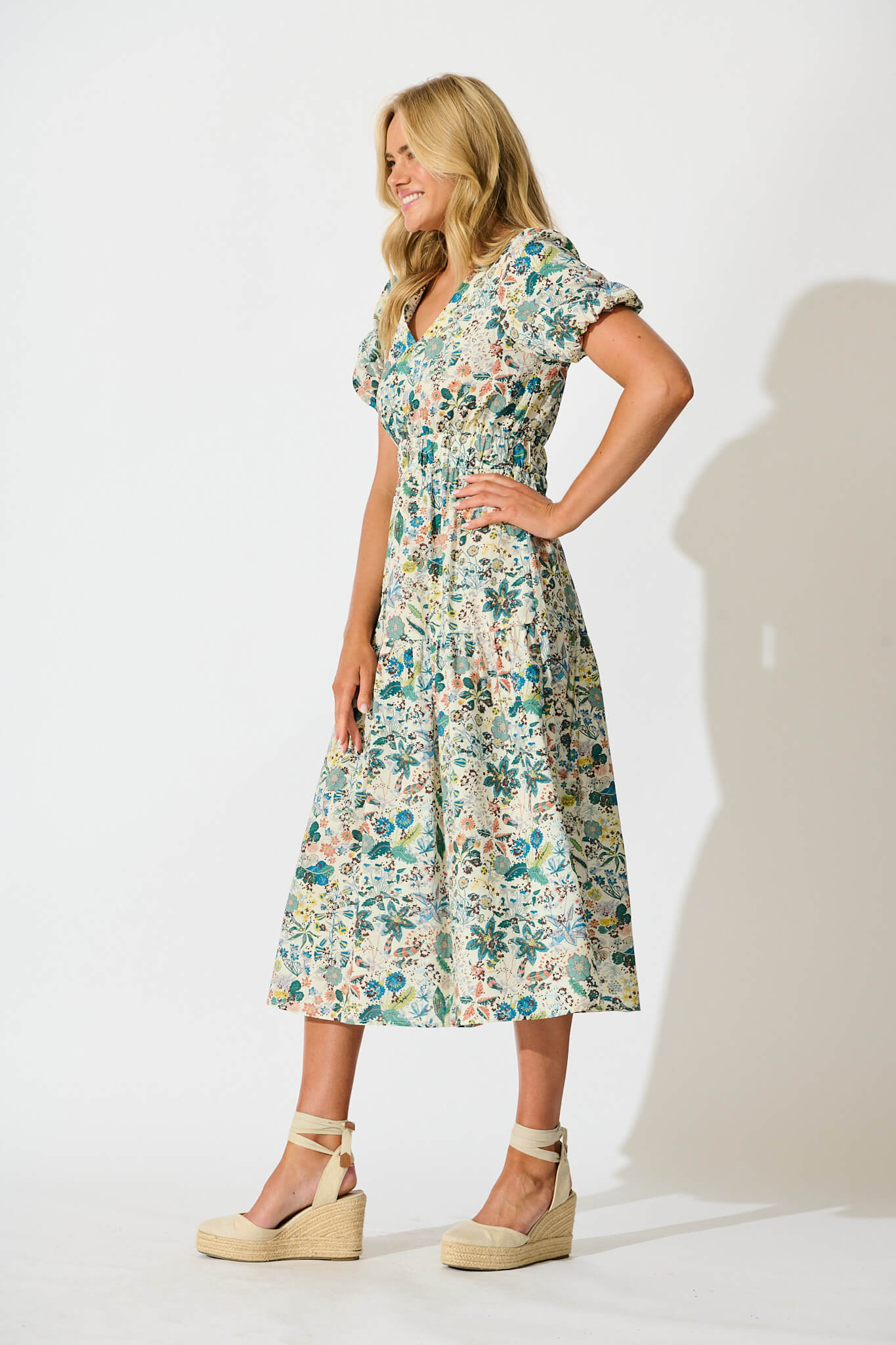 Eyes On You Midi Dress in Multi Floral Cotton