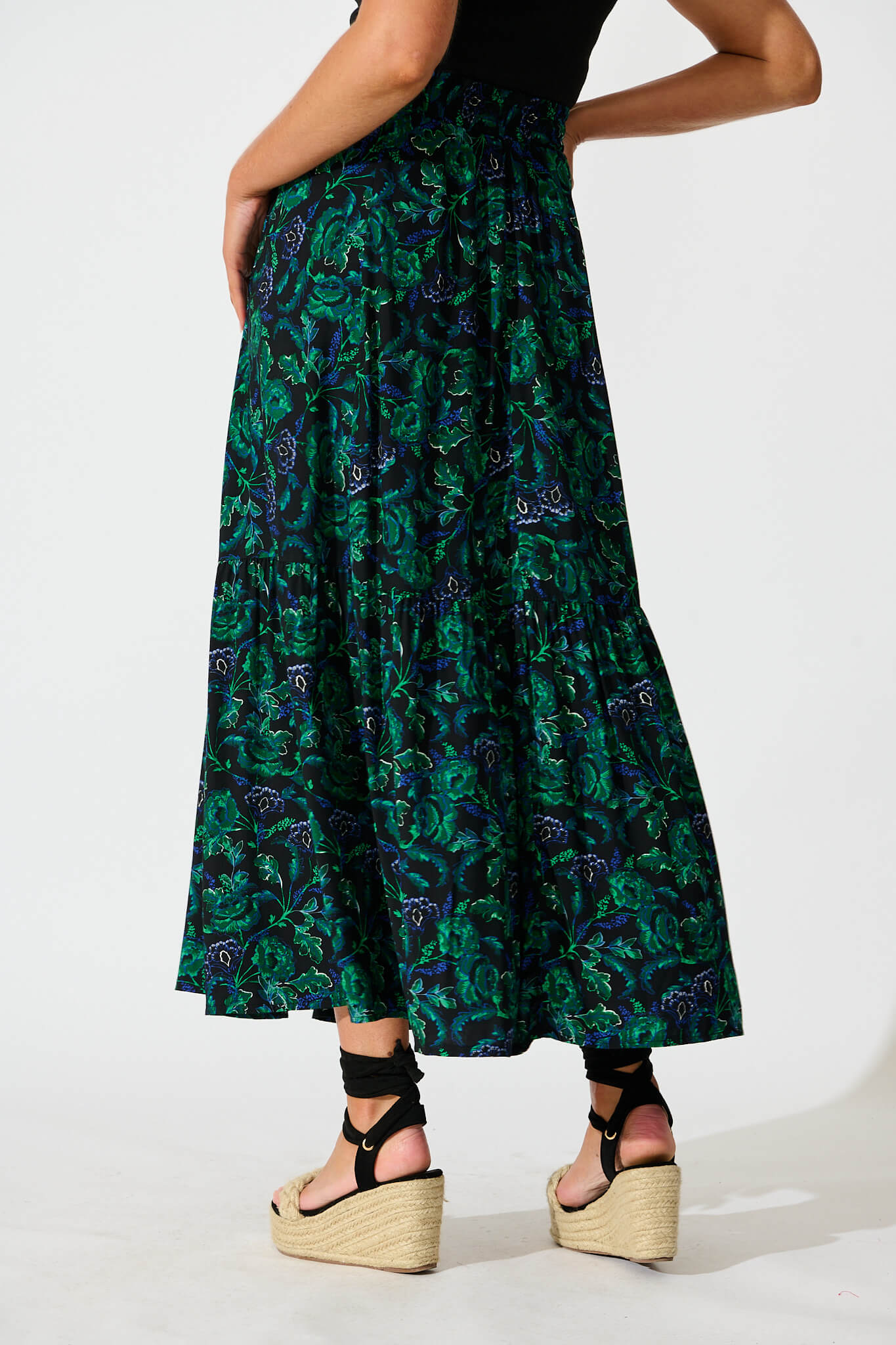 Bilboa Maxi Skirt in Emerald with Green and Blue Floral