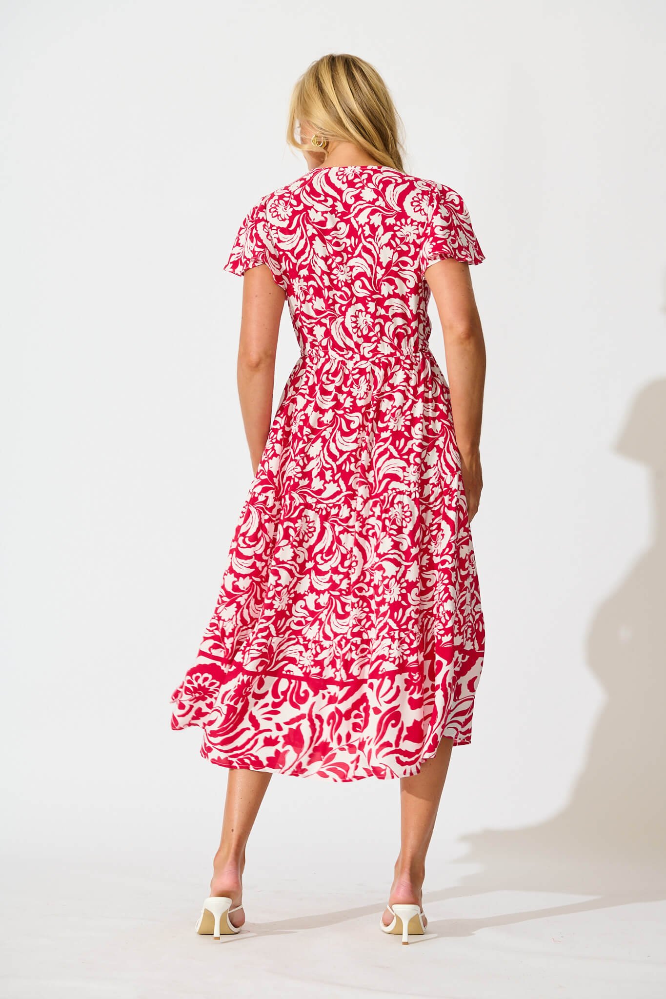 Saturday Midi Dress in Raspberry with White Print