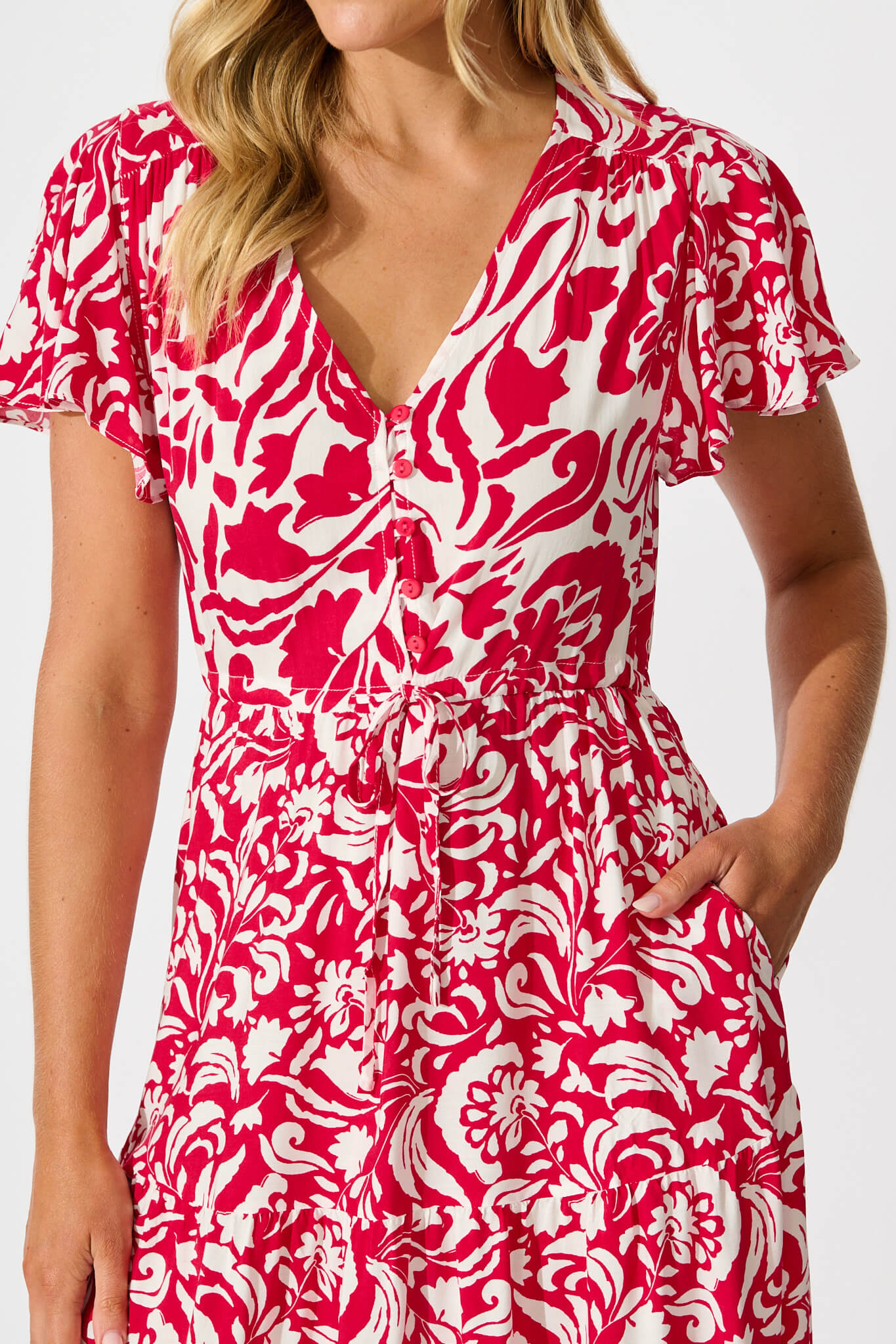 Saturday Midi Dress in Raspberry with White Print