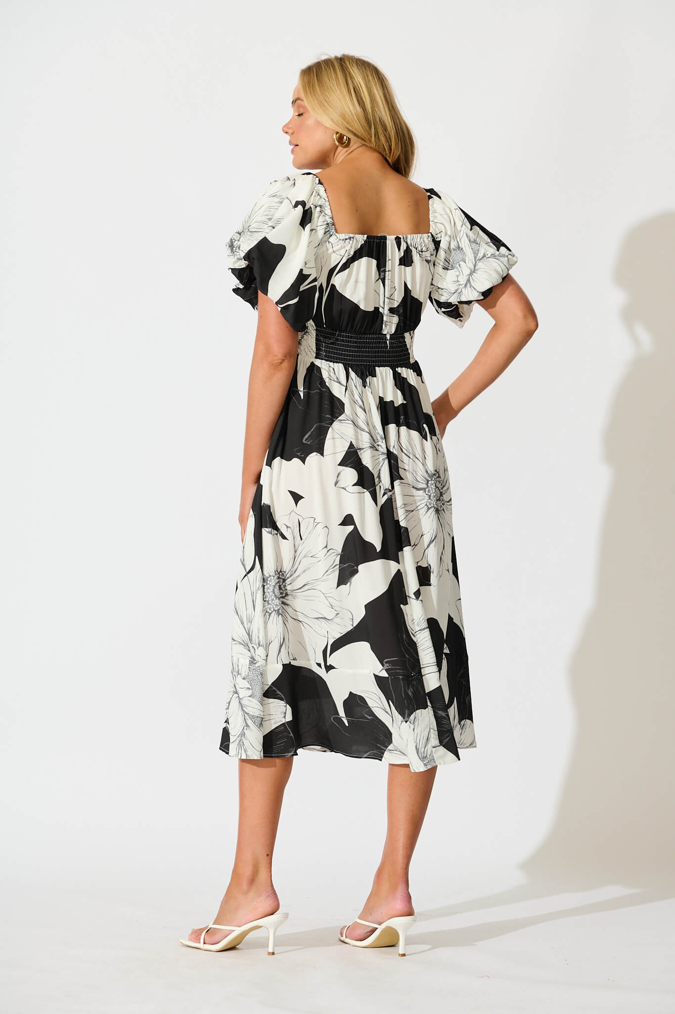 Wintour Midi Dress In Black With White Floral