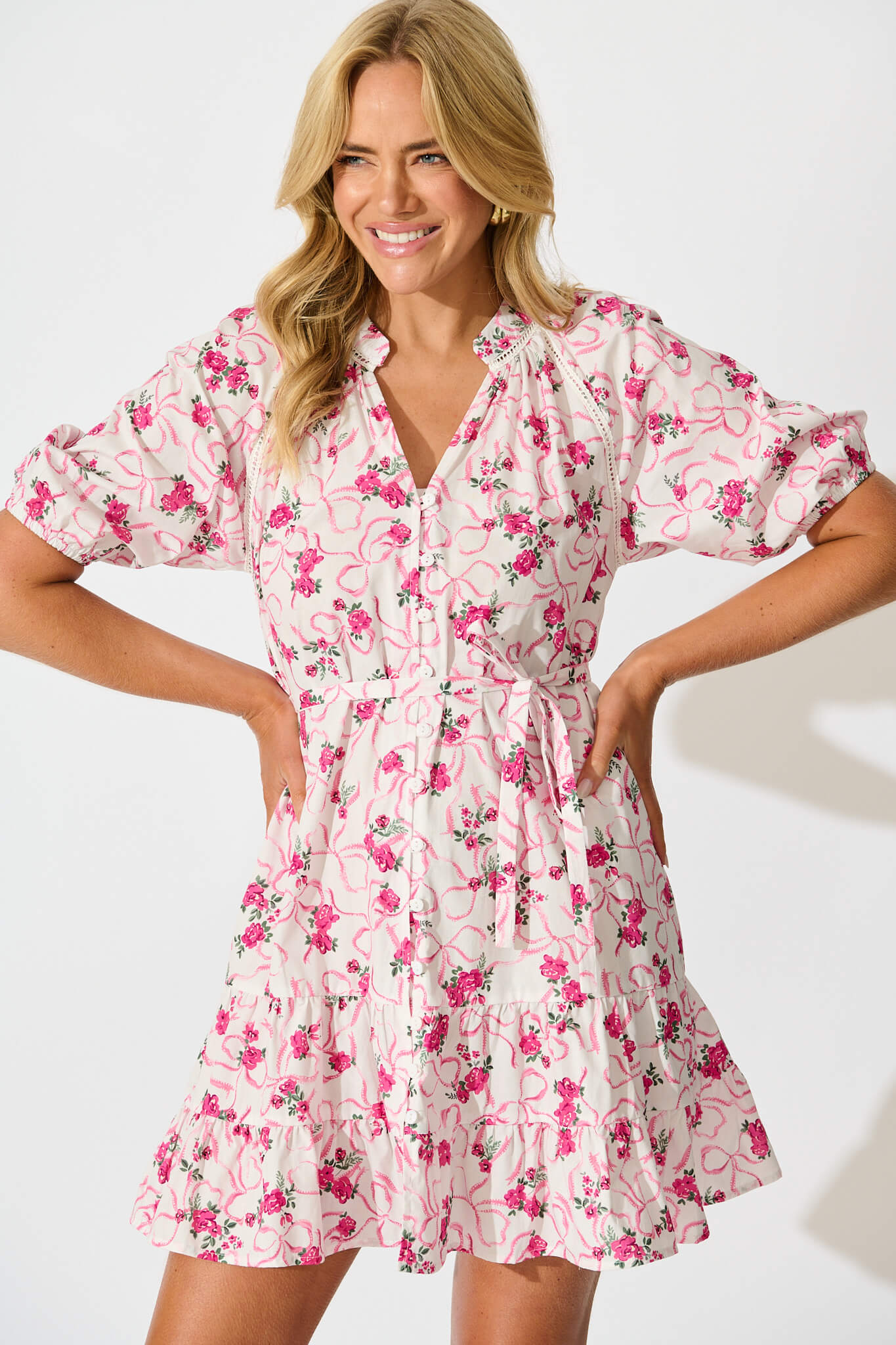 Alita Dress in Pink Floral Print Cotton