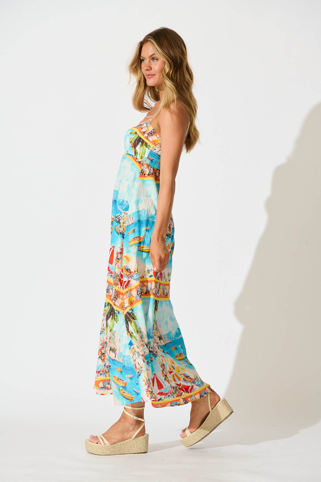 Willa Maxi Sundress In Multi Italian Riviera Print