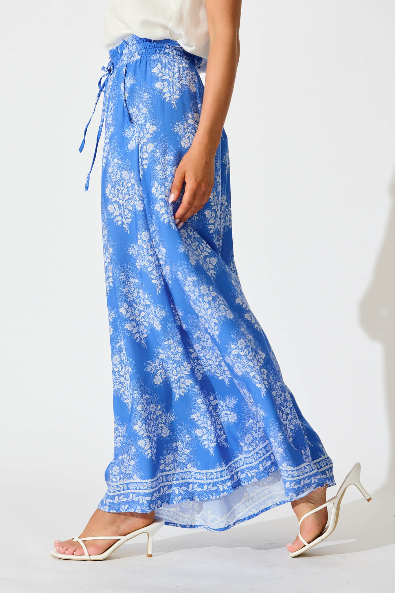 Mariah Pant in Blue with White Floral