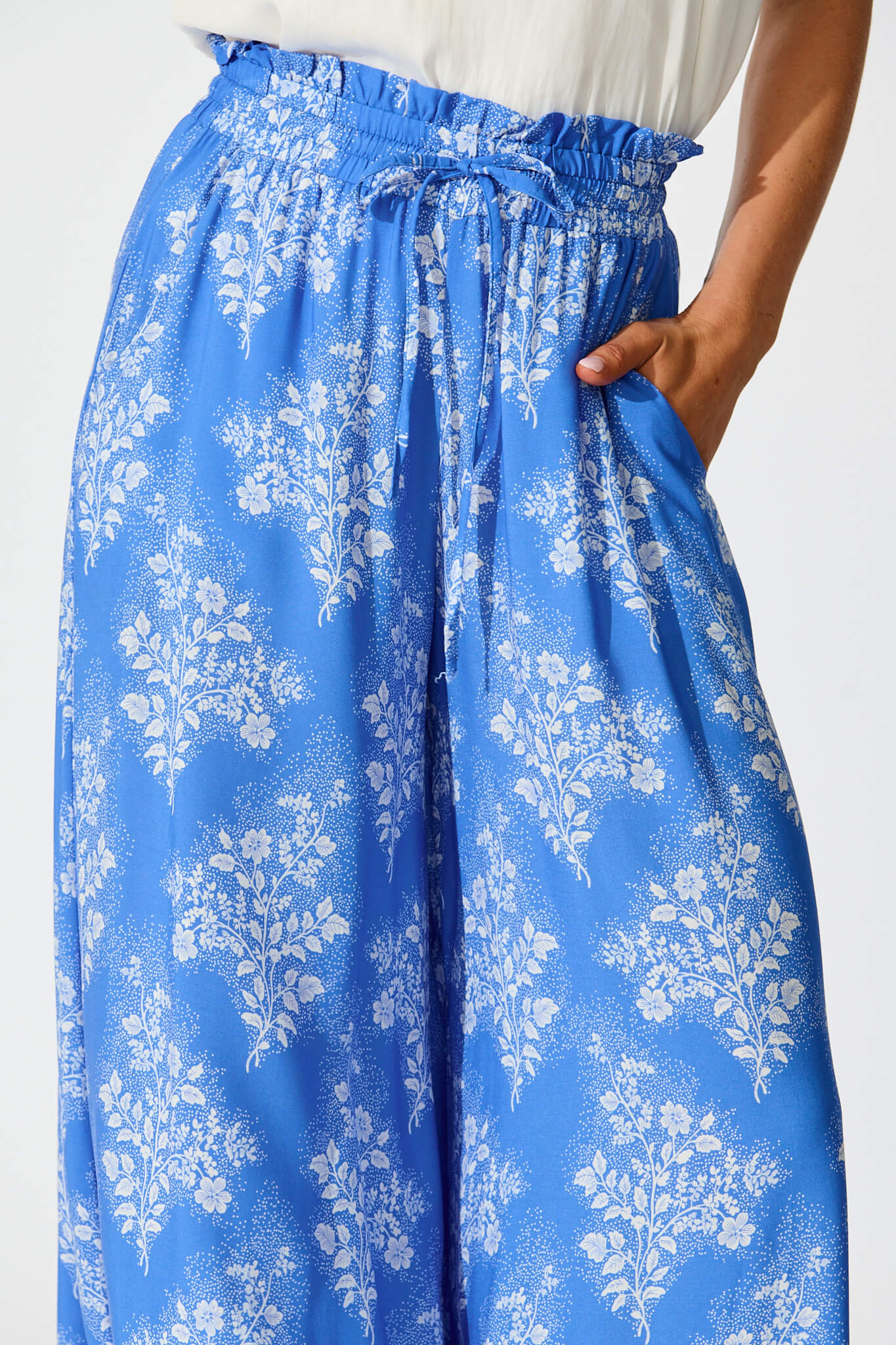 Mariah Pant in Blue with White Floral