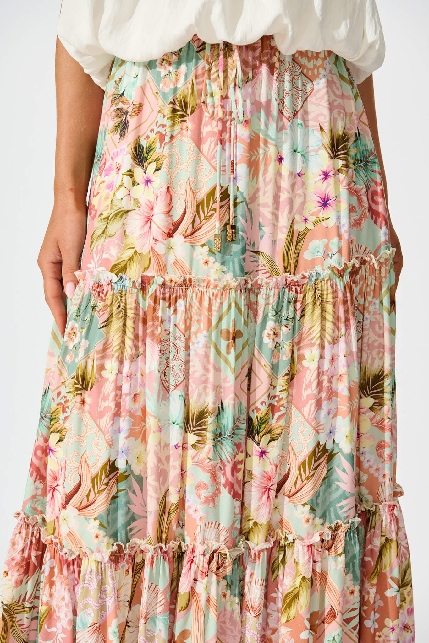 Clifford Maxi Skirt in Tropical Patchwork Print
