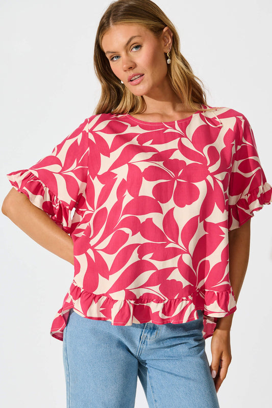 Catharina Top In Pink Leaf