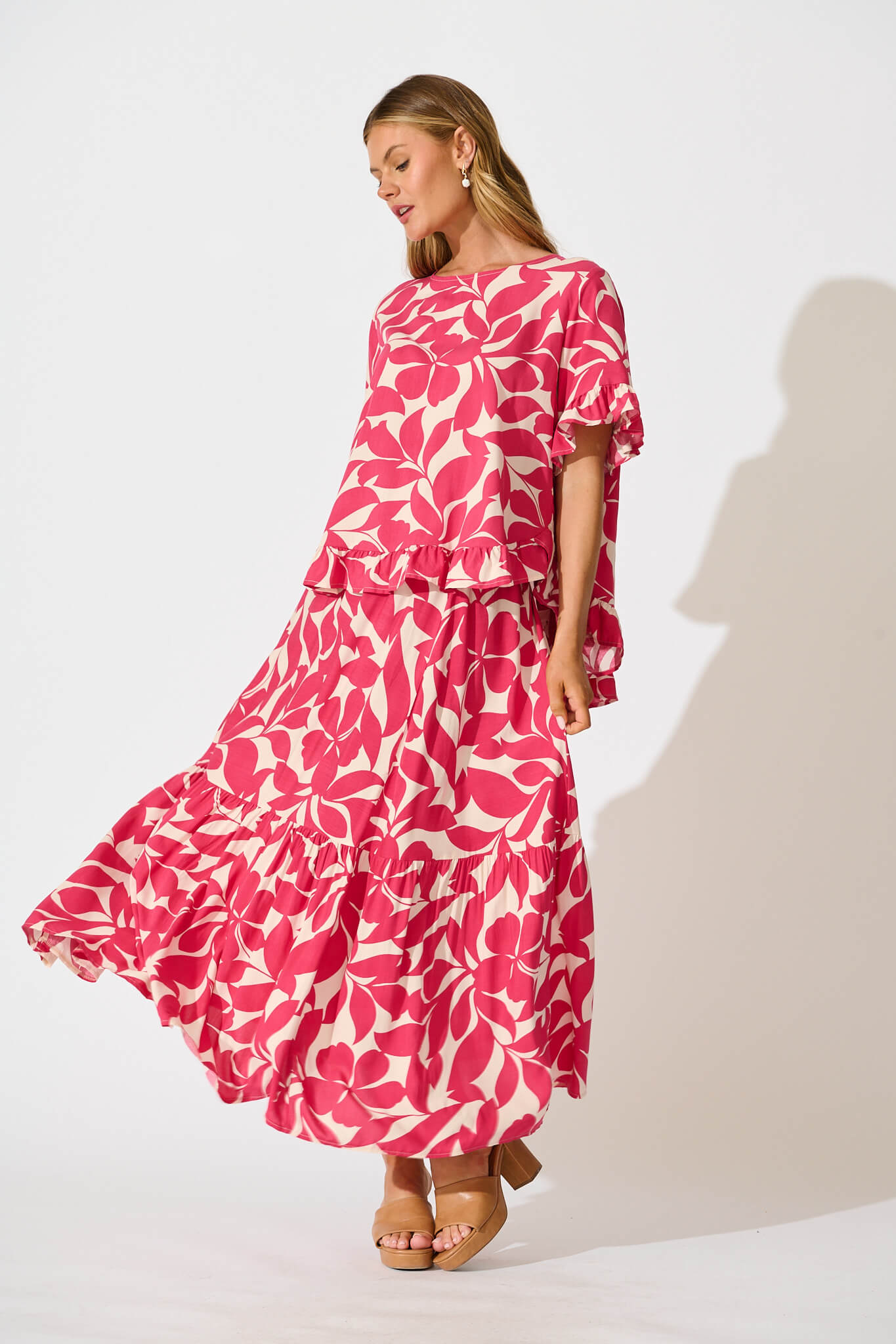 Catharina Top In Pink Leaf