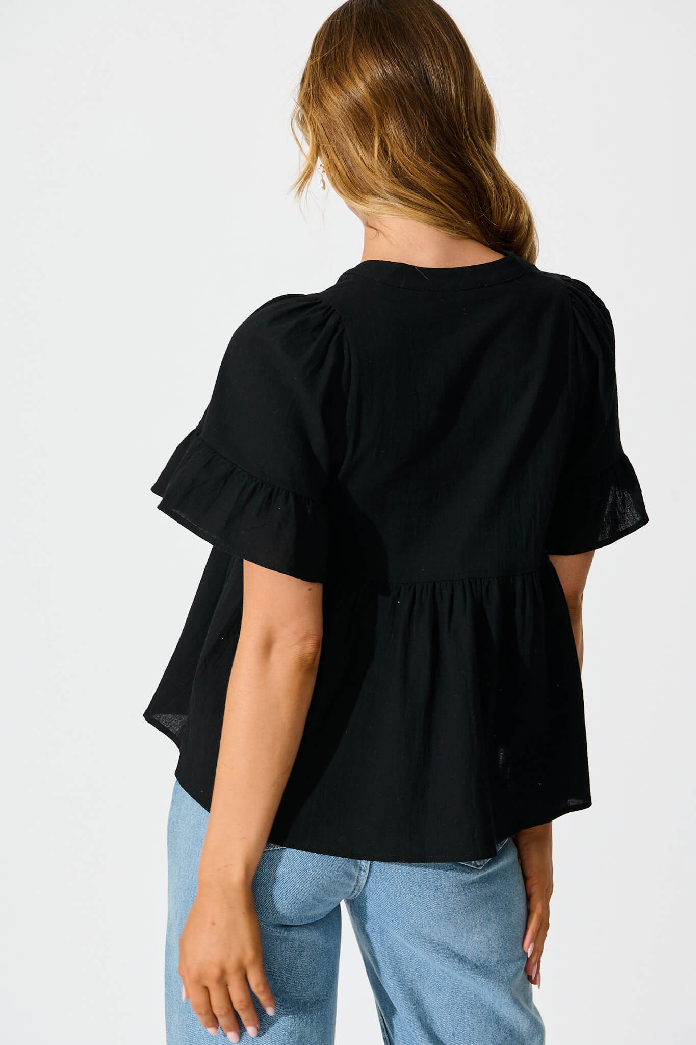Orla Top in Black Cotton Linen