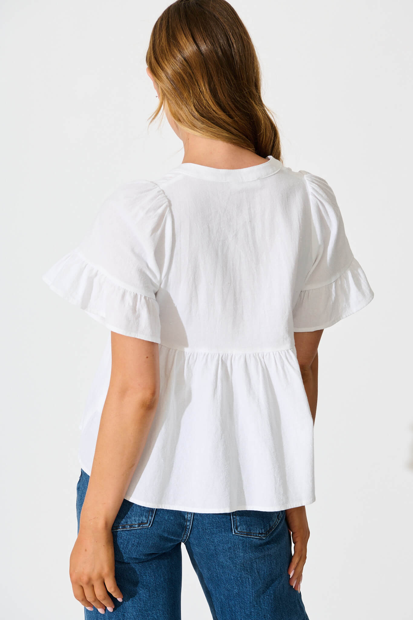 Orla Top in White Cotton Linen