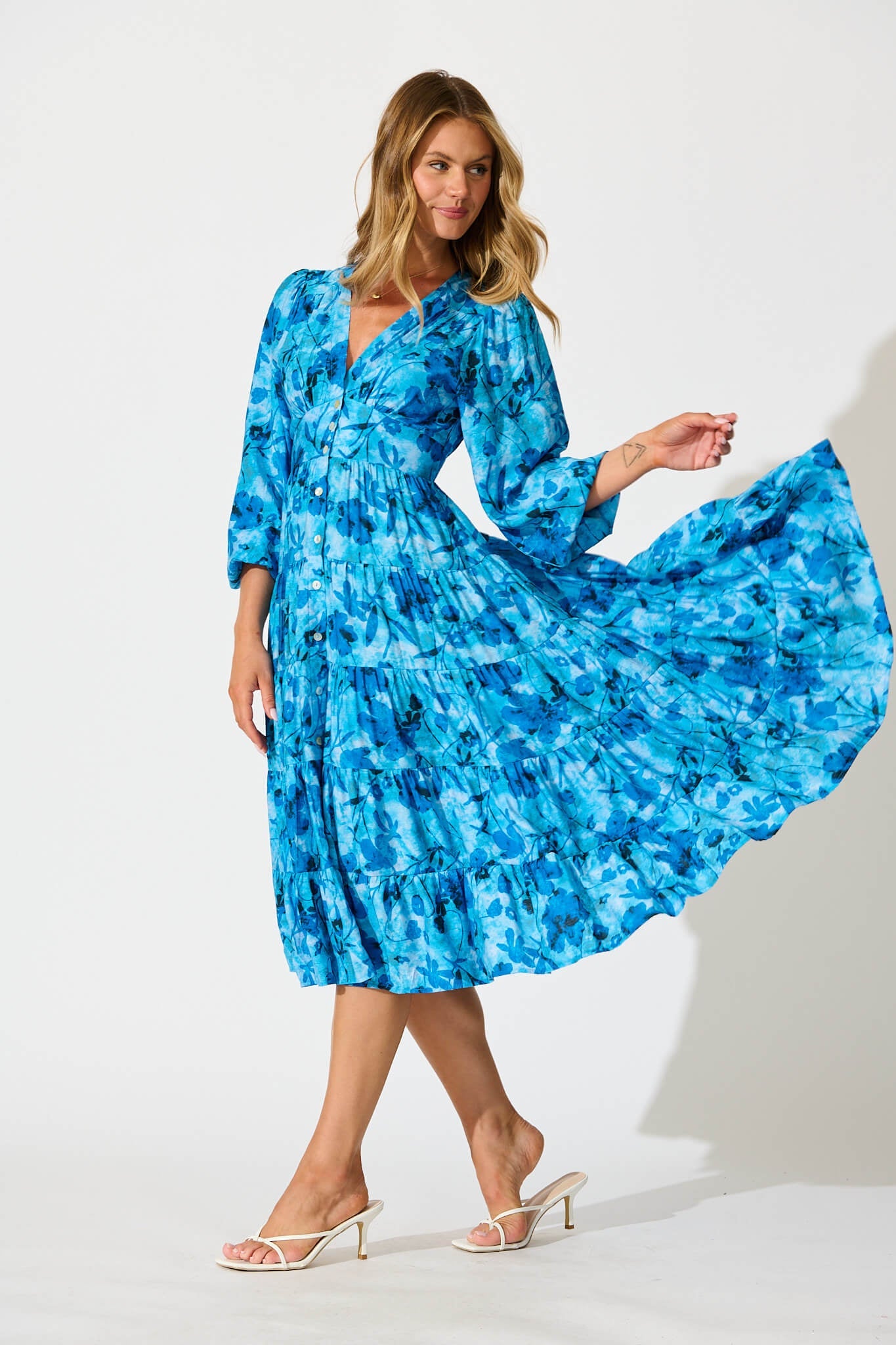 Modical Midi Dress In Blue Multi Print