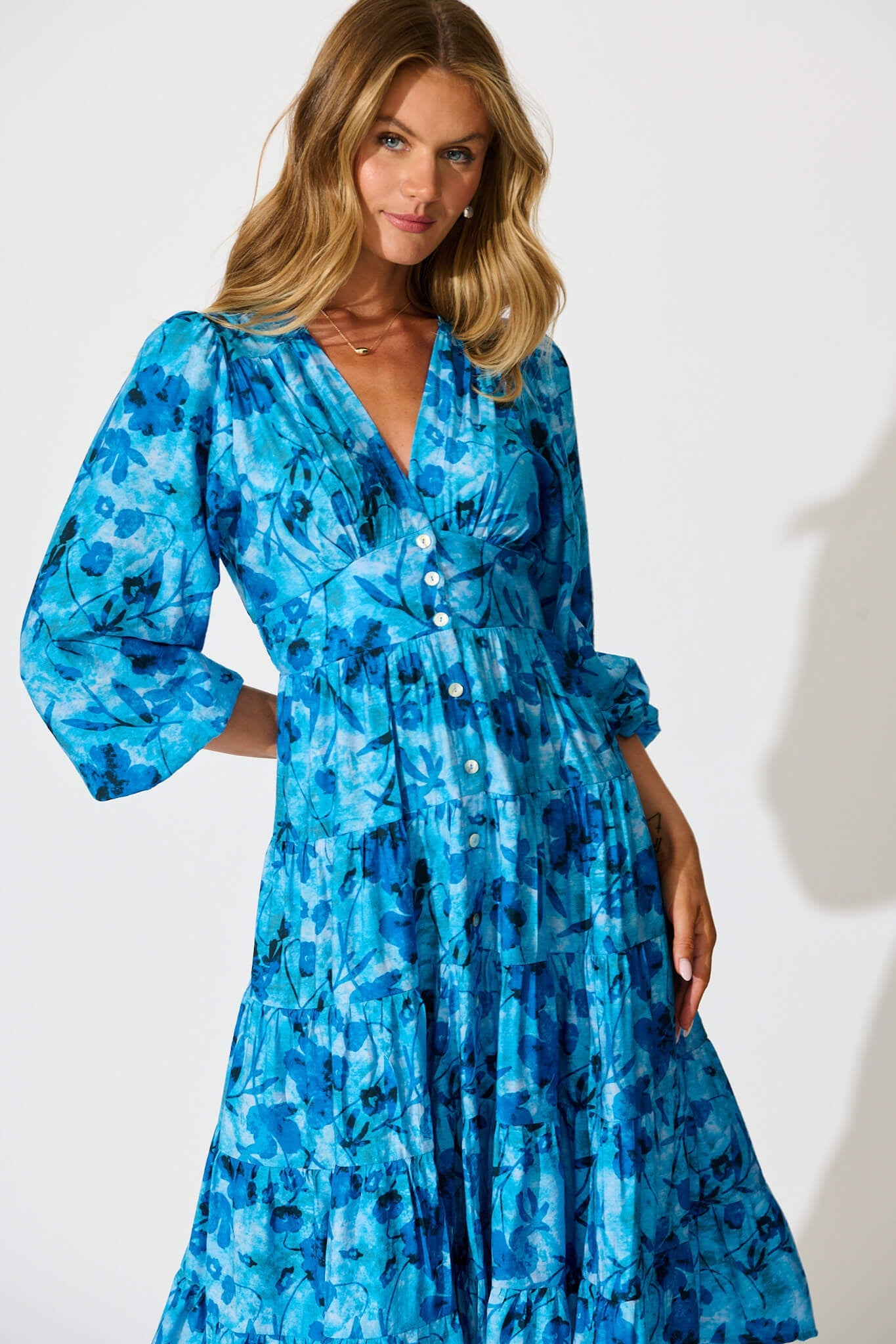Modical Midi Dress In Blue Multi Print