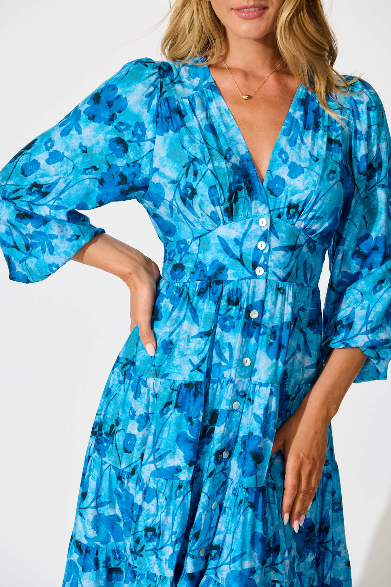 Modical Midi Dress In Blue Multi Print