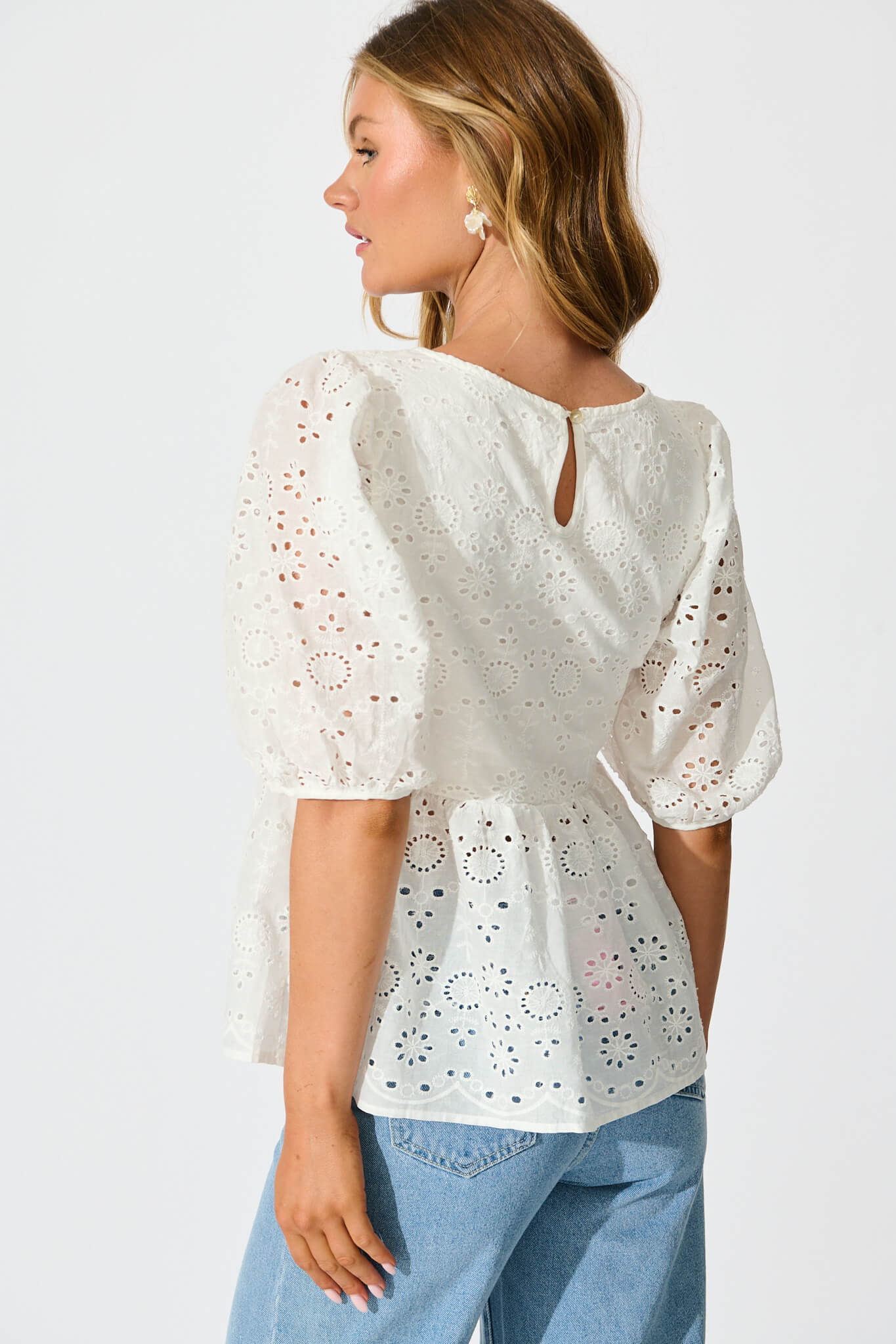 Stacy Top in White Broderie Cotton
