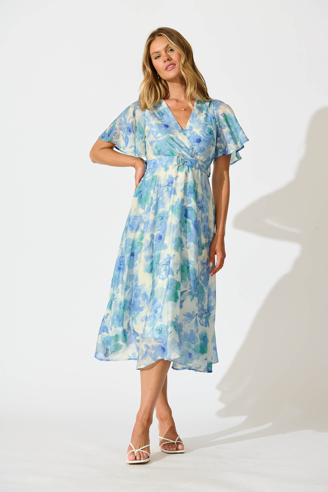Amara Midi Dress in Blue Floral
