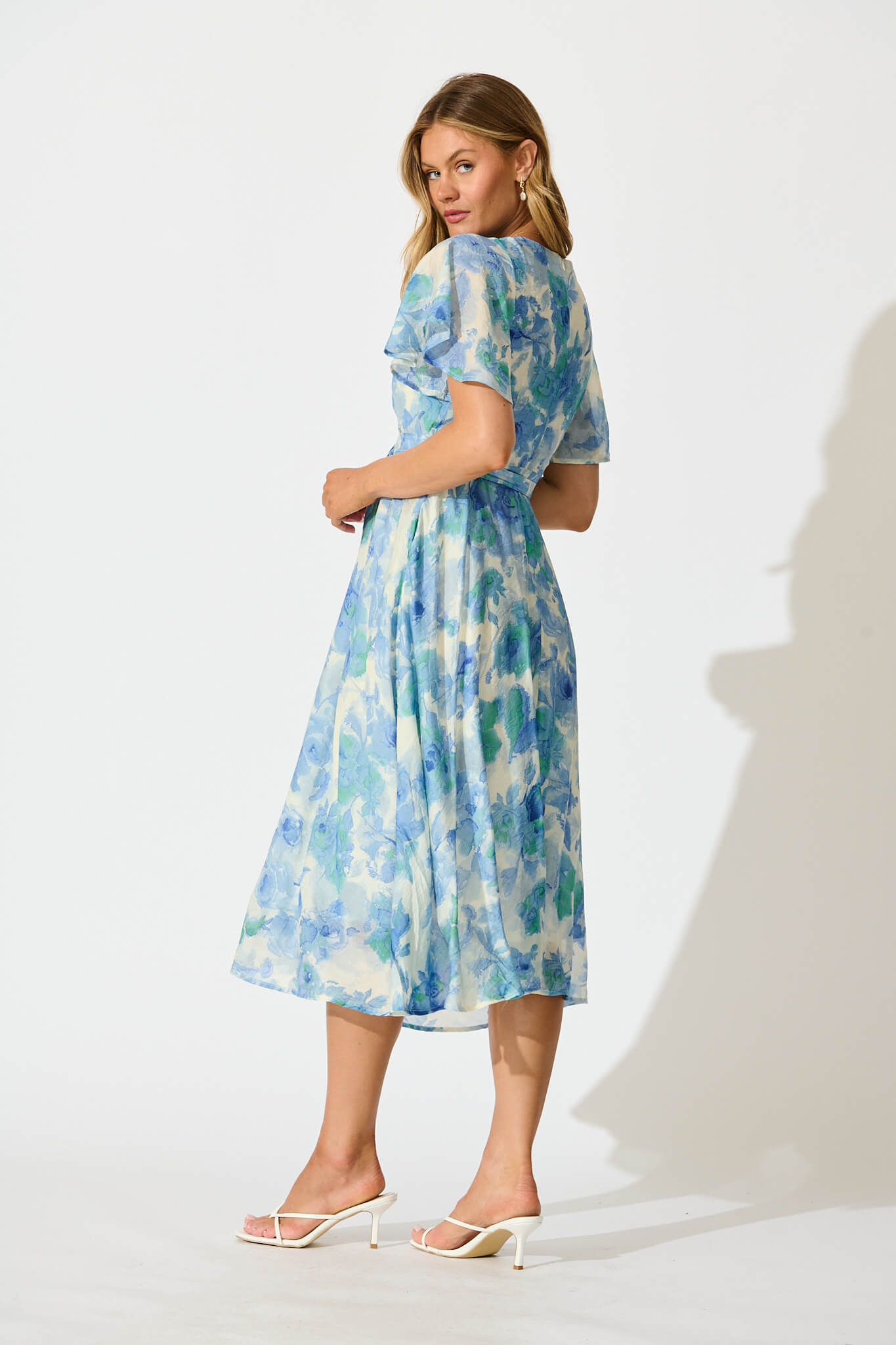 Amara Midi Dress in Blue Floral