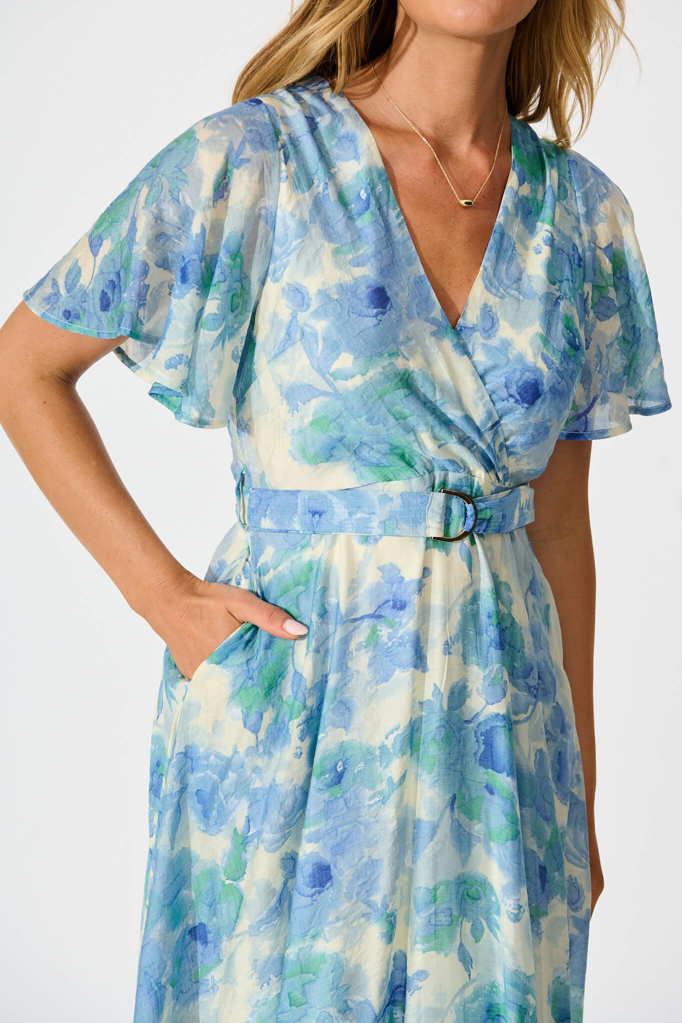 Amara Midi Dress in Blue Floral