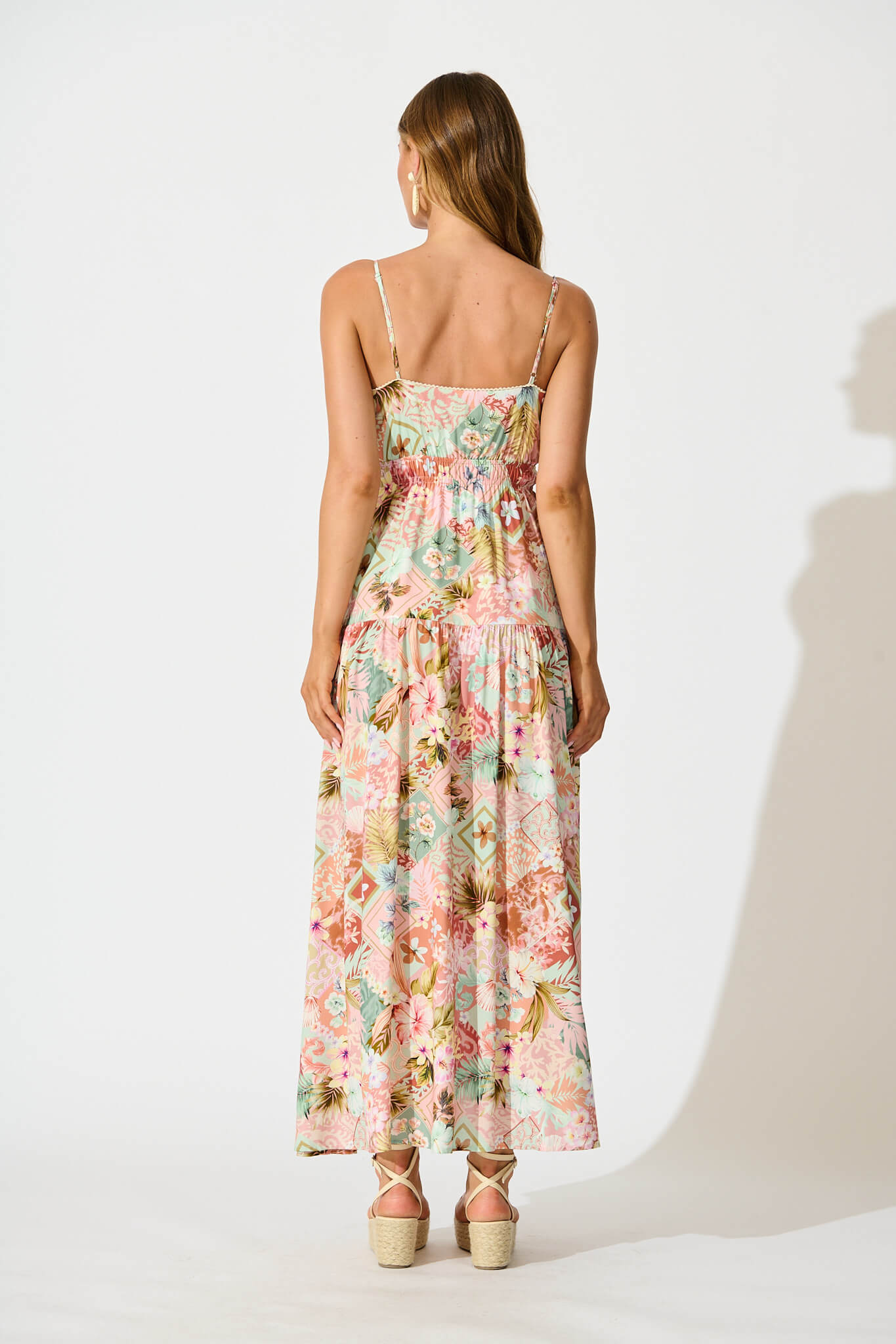 Tilda Maxi Sundress In Tropical Patchwork Print