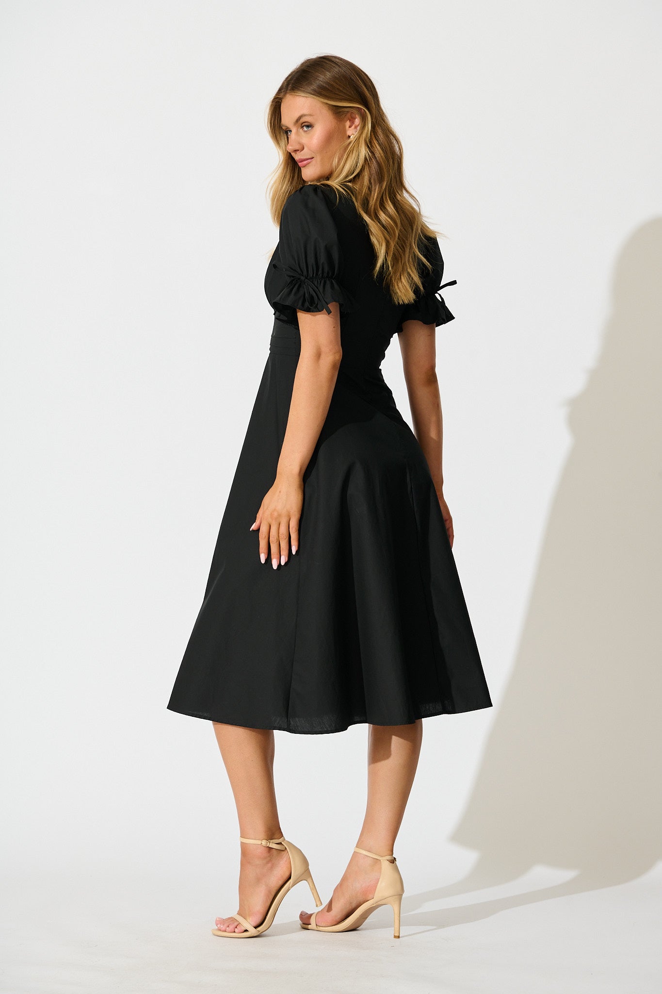 Sunrays Midi Dress in Black Cotton