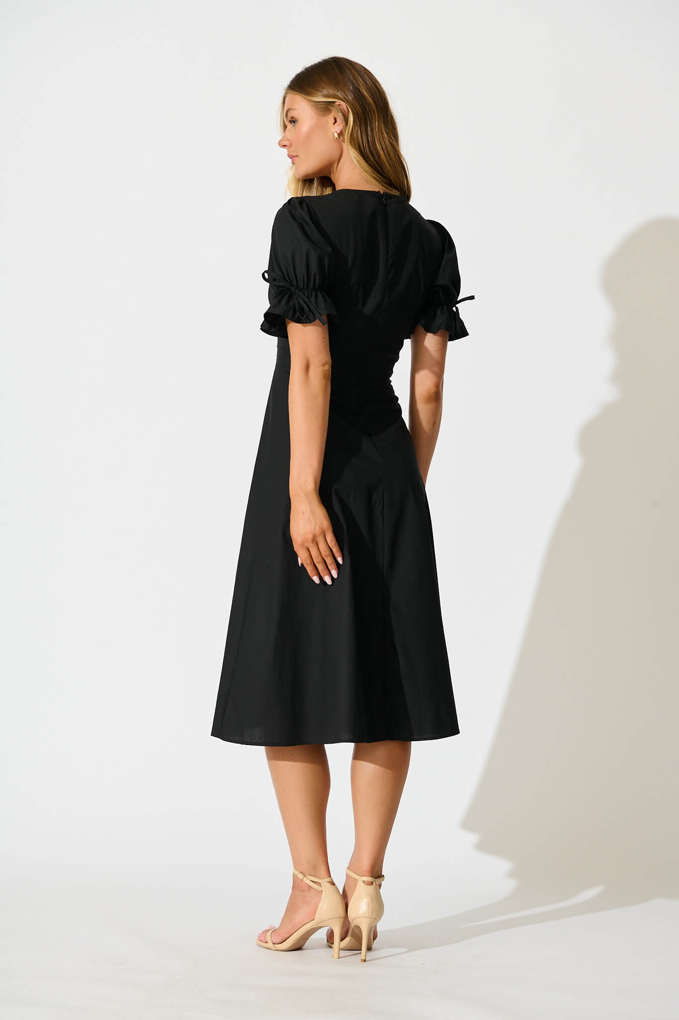 Sunrays Midi Dress in Black Cotton