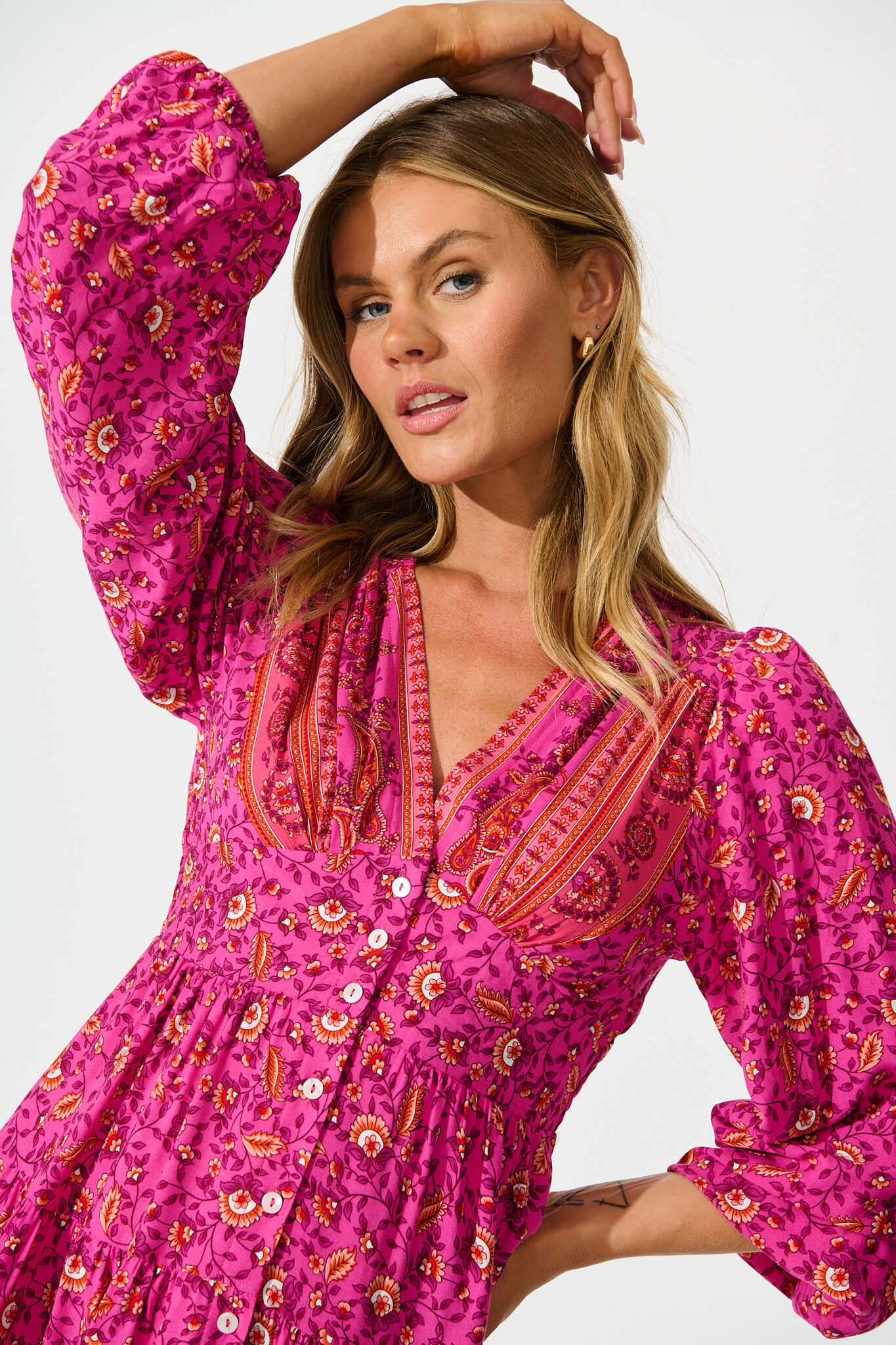 Abriella Dress In Magenta Floral Border Print