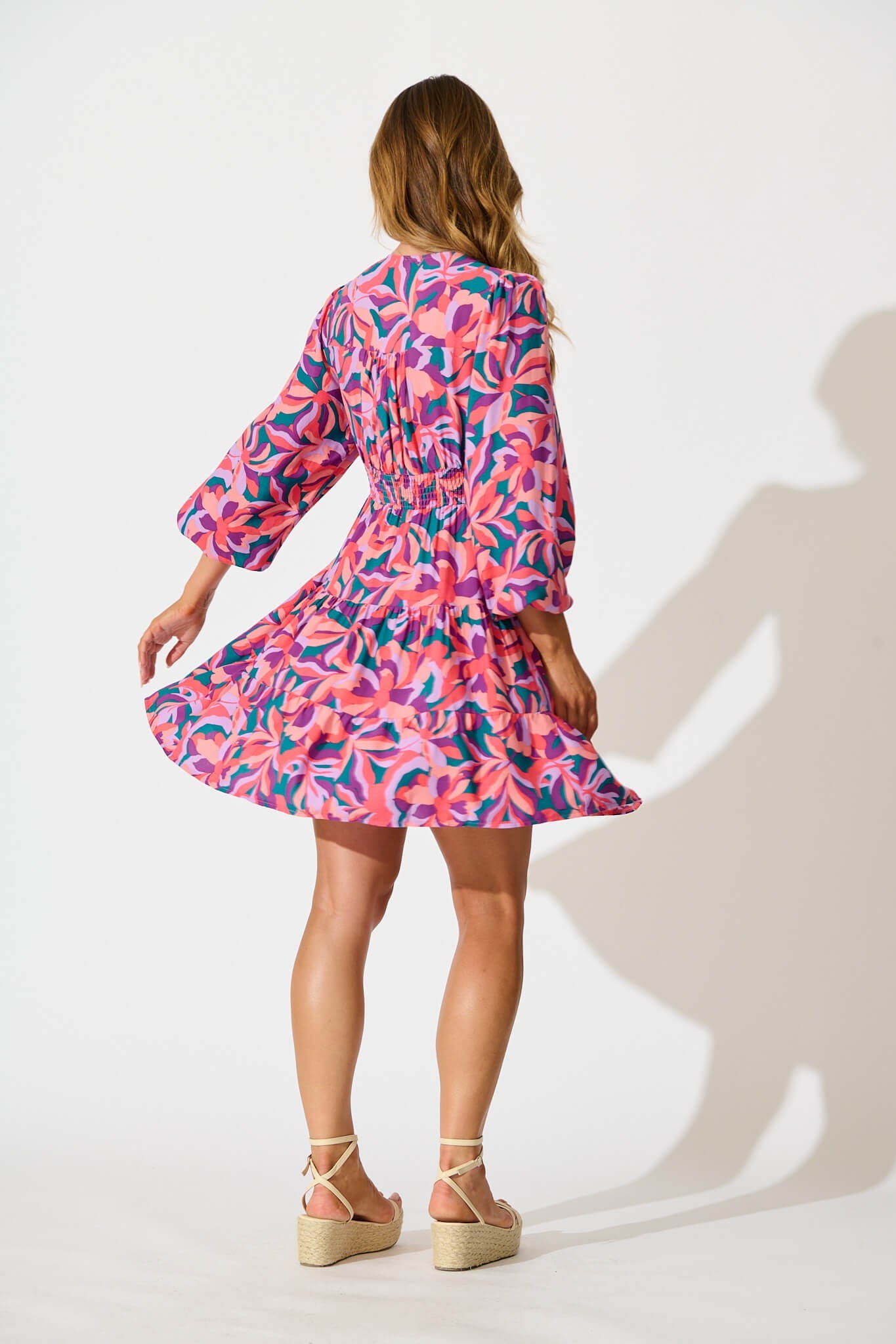 Abriella Dress In Pink and Purple Print