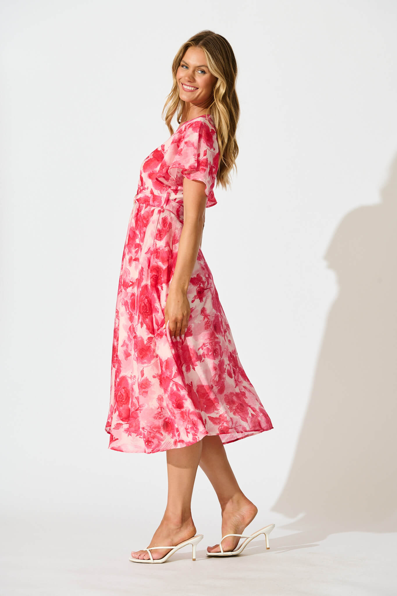 Amara Midi Dress in Pink Floral