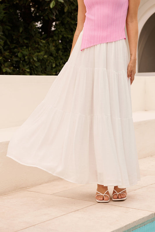Sylvestra Maxi Skirt in White Cotton Blend