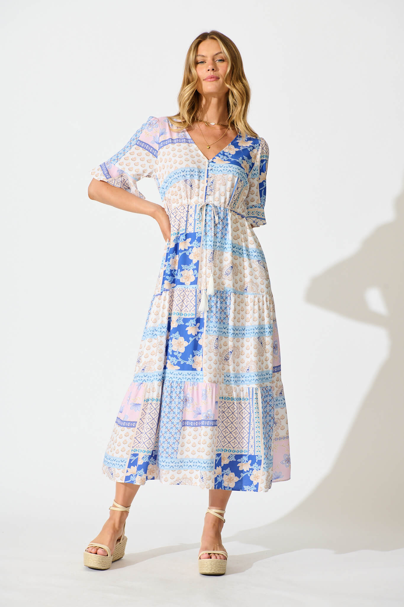 Endless Summer Maxi Dress in Blue Multi Patchwork