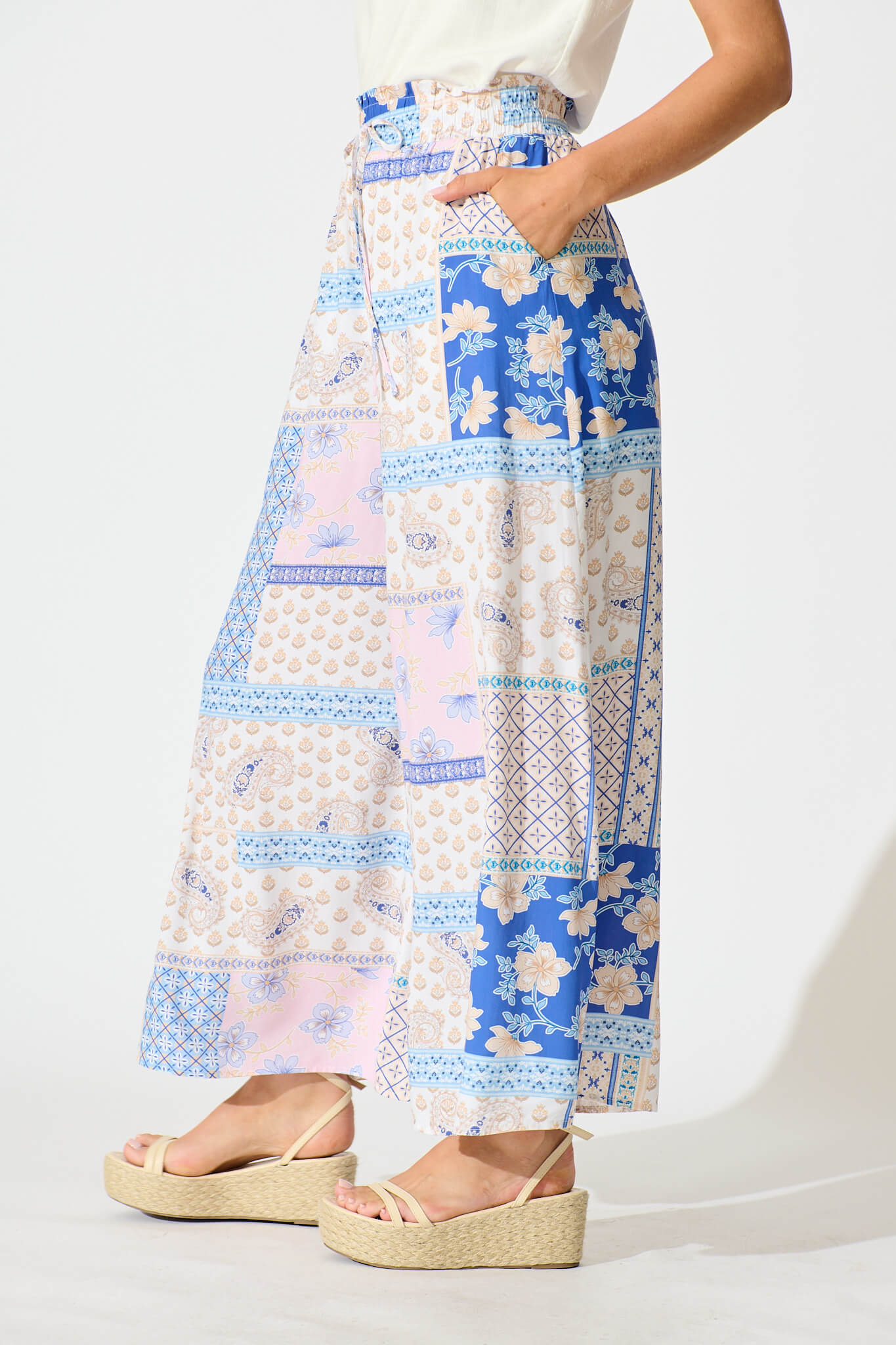 Dahana Pant In Blue Multi Patchwork