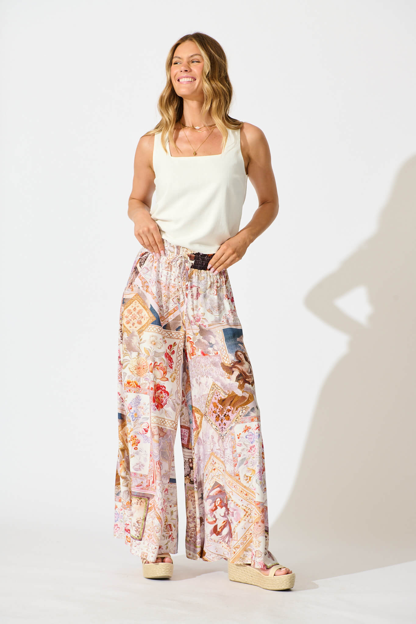 Mariah Pant In White Multi Patchwork