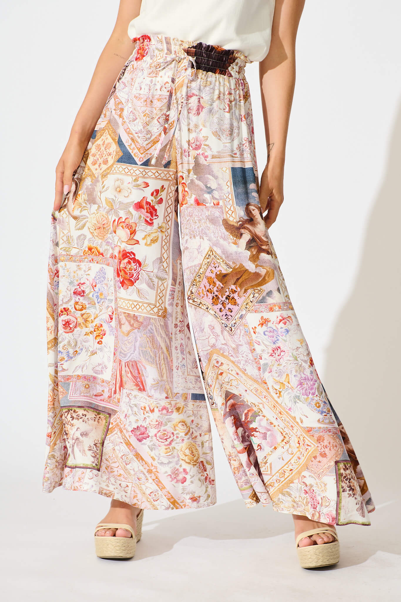 Mariah Pant In White Multi Patchwork