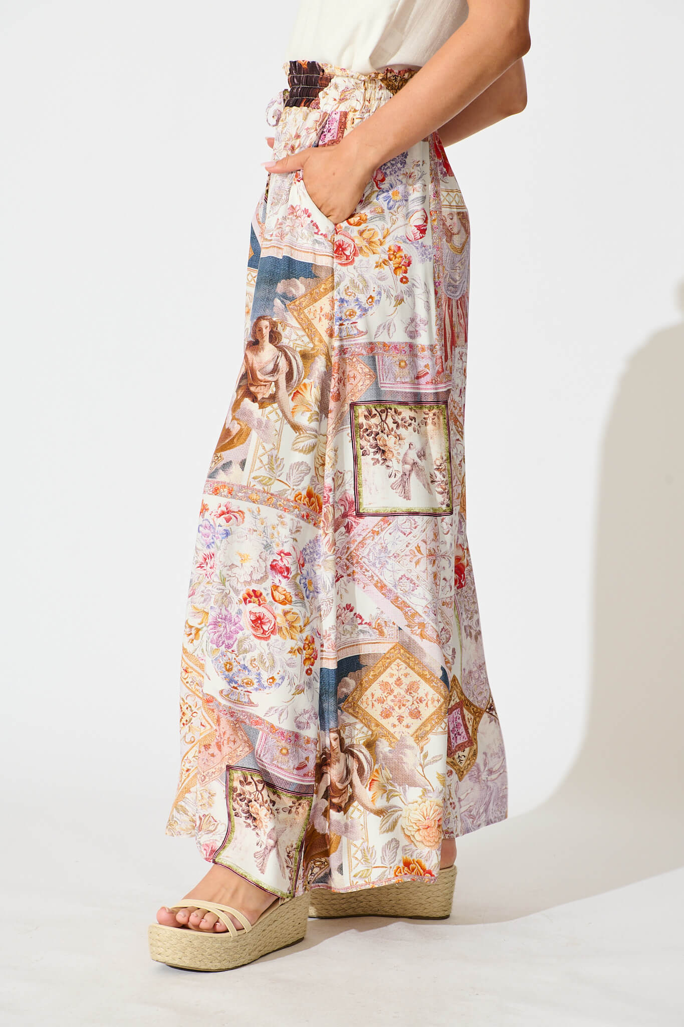 Mariah Pant In White Multi Patchwork