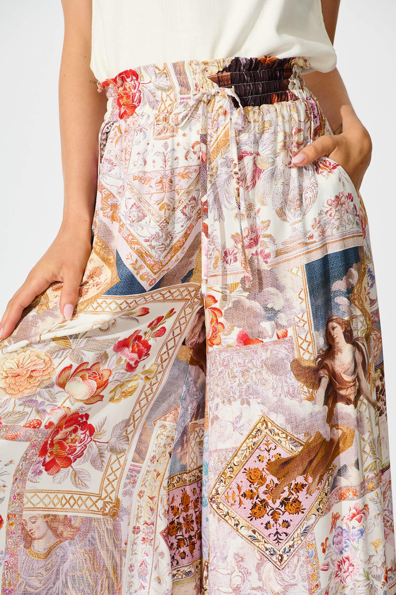 Mariah Pant In White Multi Patchwork