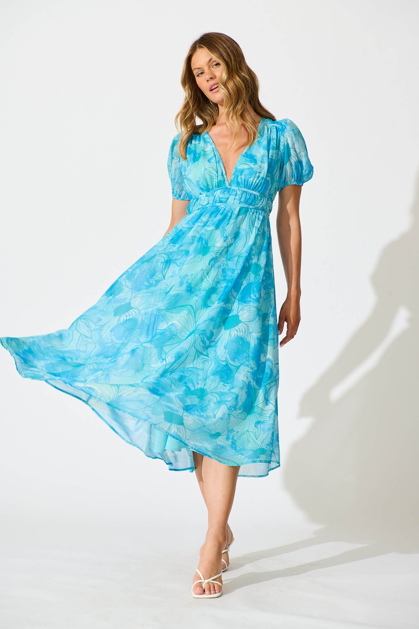 Isolene Maxi Dress in Blue Watercolour Chiffon