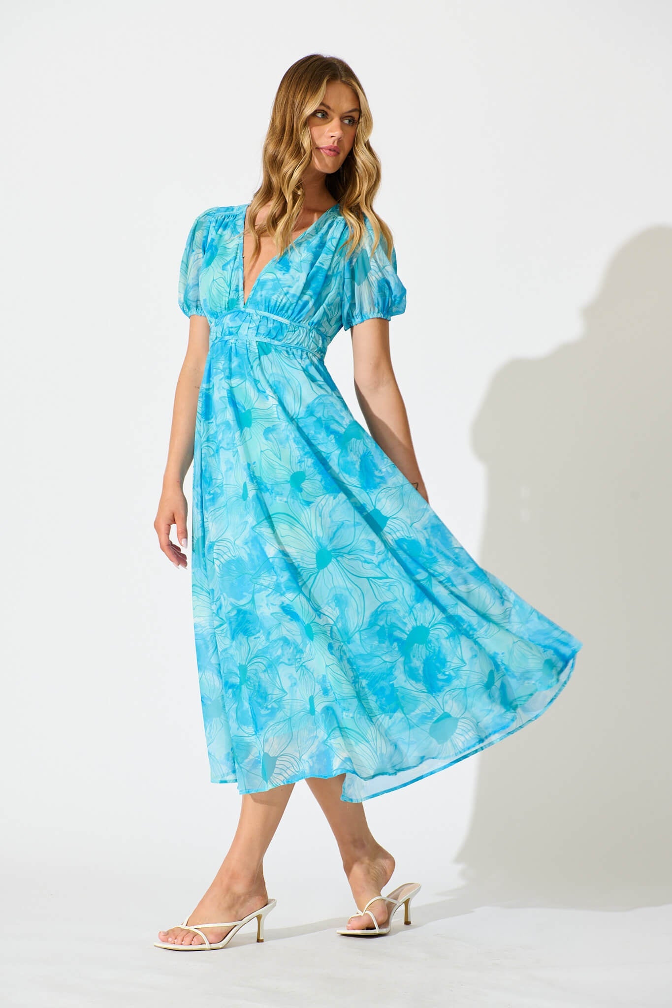 Isolene Maxi Dress in Blue Watercolour Chiffon