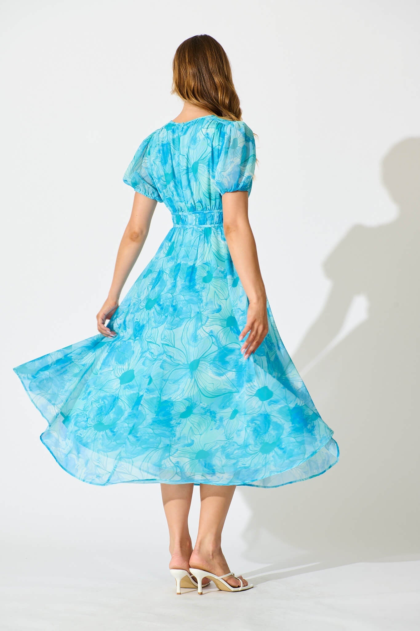 Isolene Maxi Dress in Blue Watercolour Chiffon