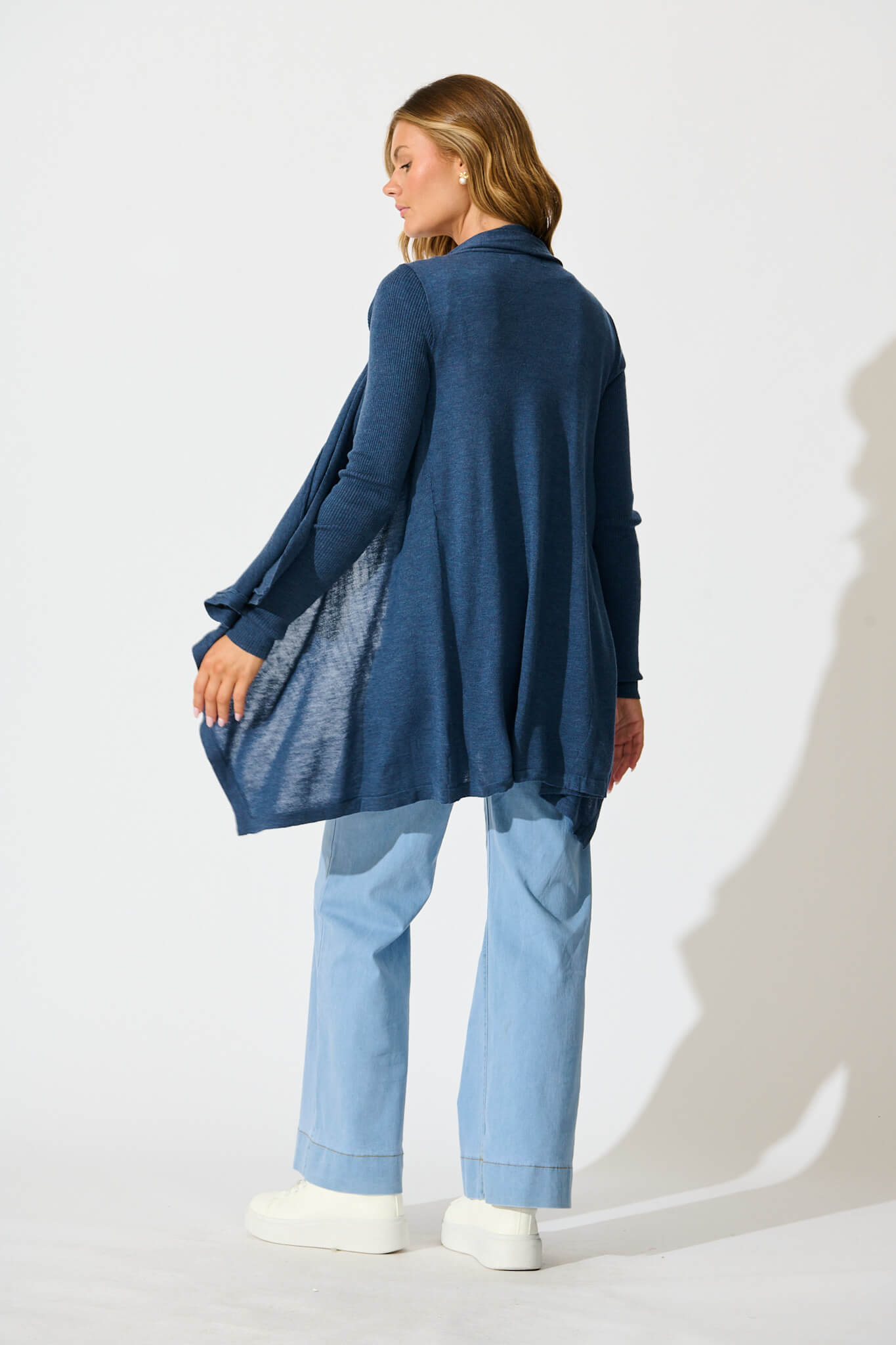 Donna Waterfall Knit Cardigan in Blue Wool Blend