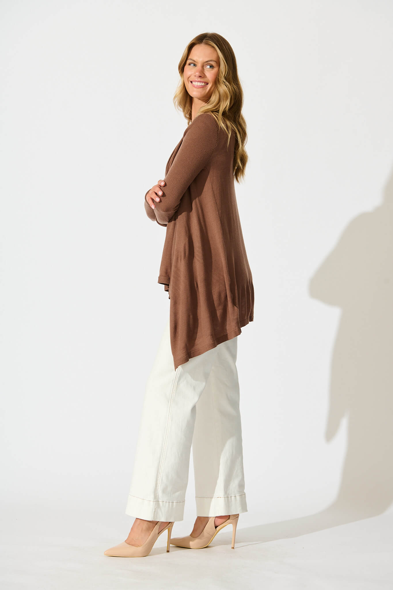 Donna Waterfall Knit Cardigan in Chocolate Wool Blend