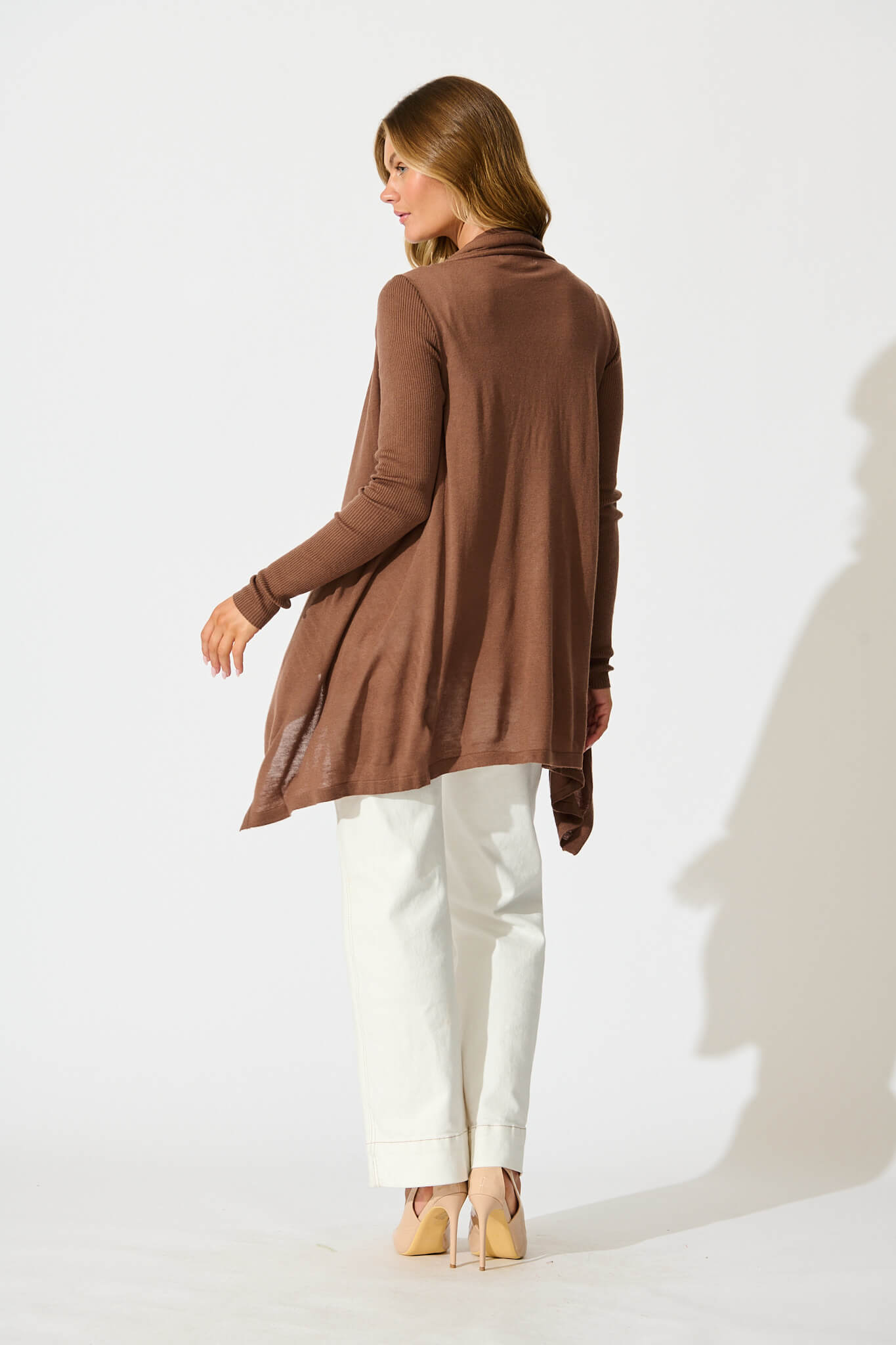 Donna Waterfall Knit Cardigan in Chocolate Wool Blend