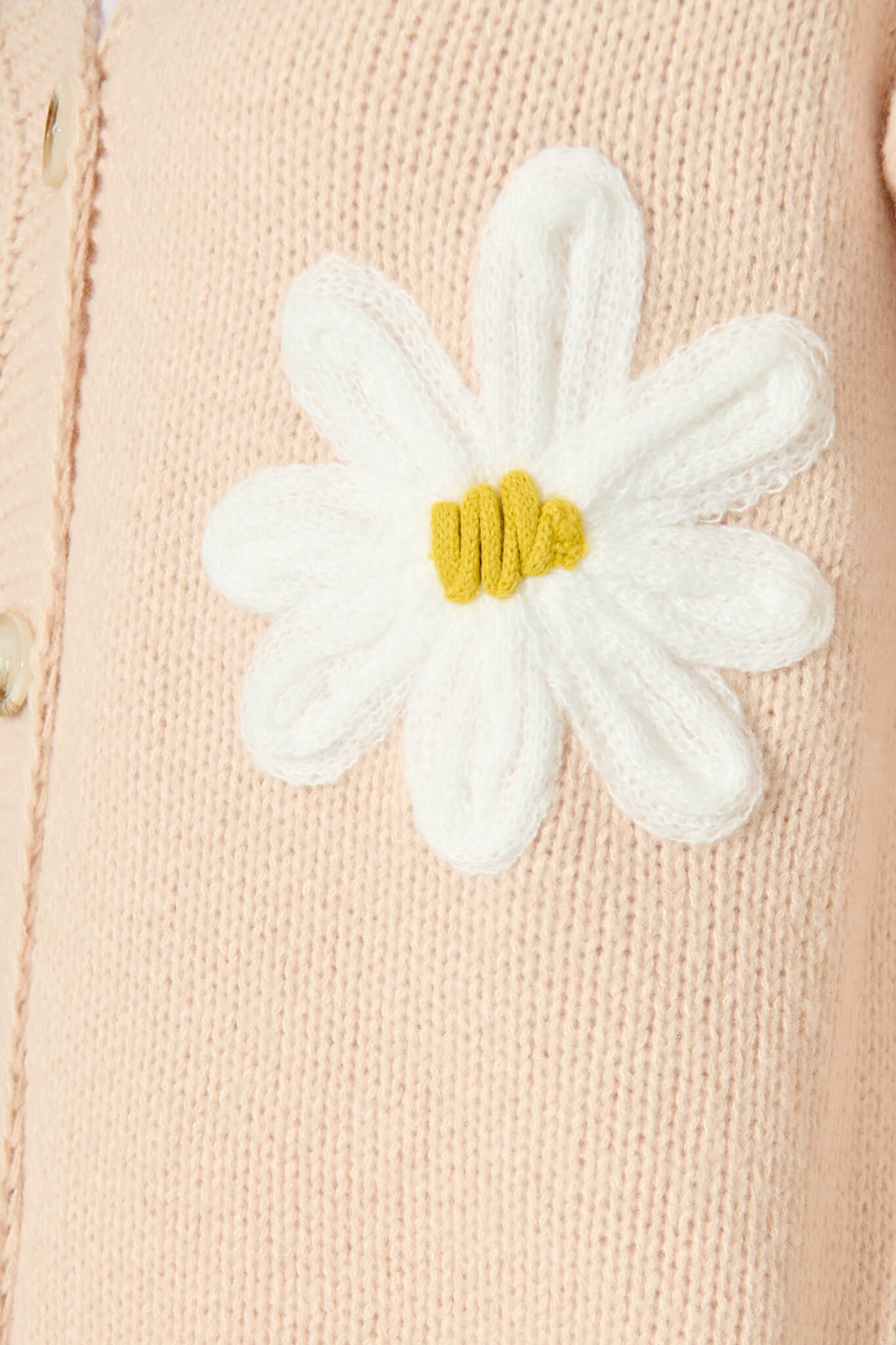 Allona Knit Cardigan in Beige With White Flowers Wool Blend
