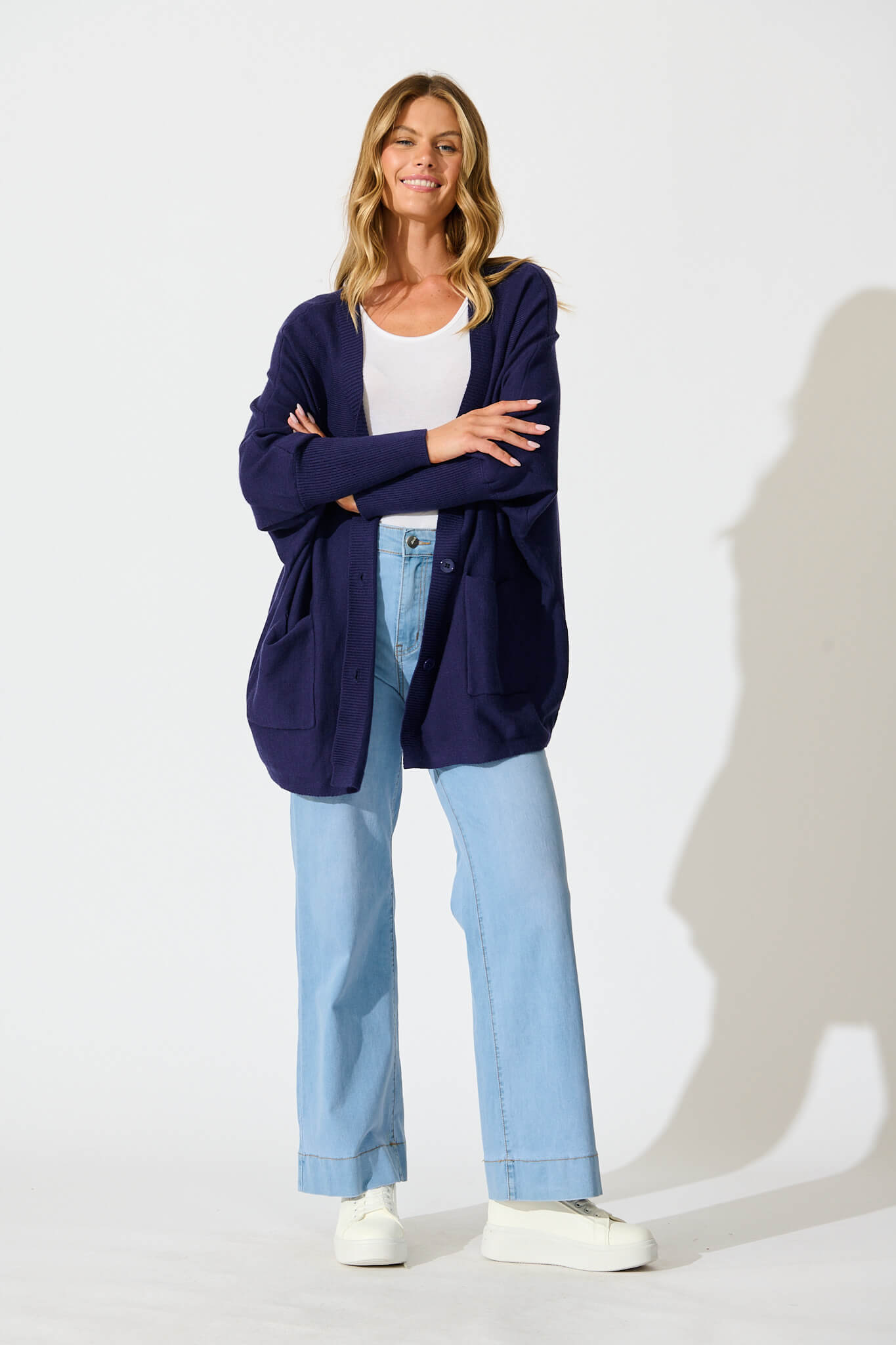 Colbie Knit Cardigan in Navy Wool Blend