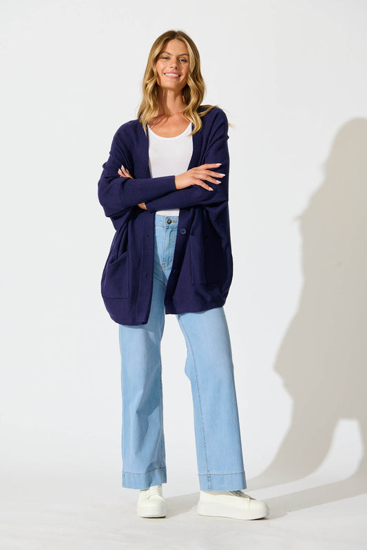 Colbie Knit Cardigan in Navy Wool Blend