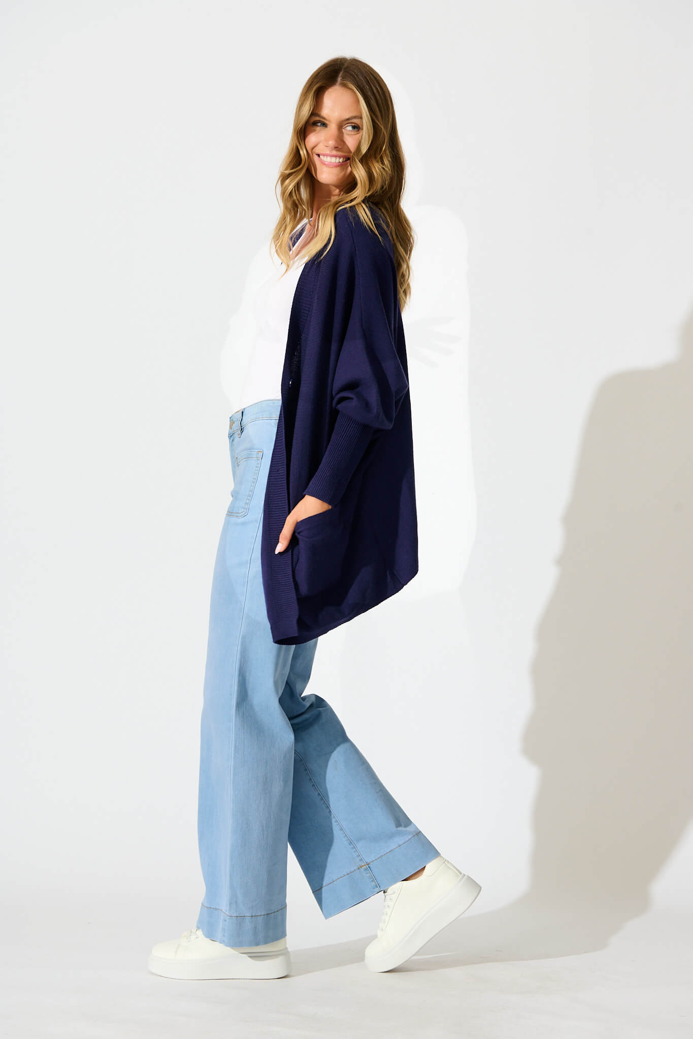 Colbie Knit Cardigan in Navy Wool Blend