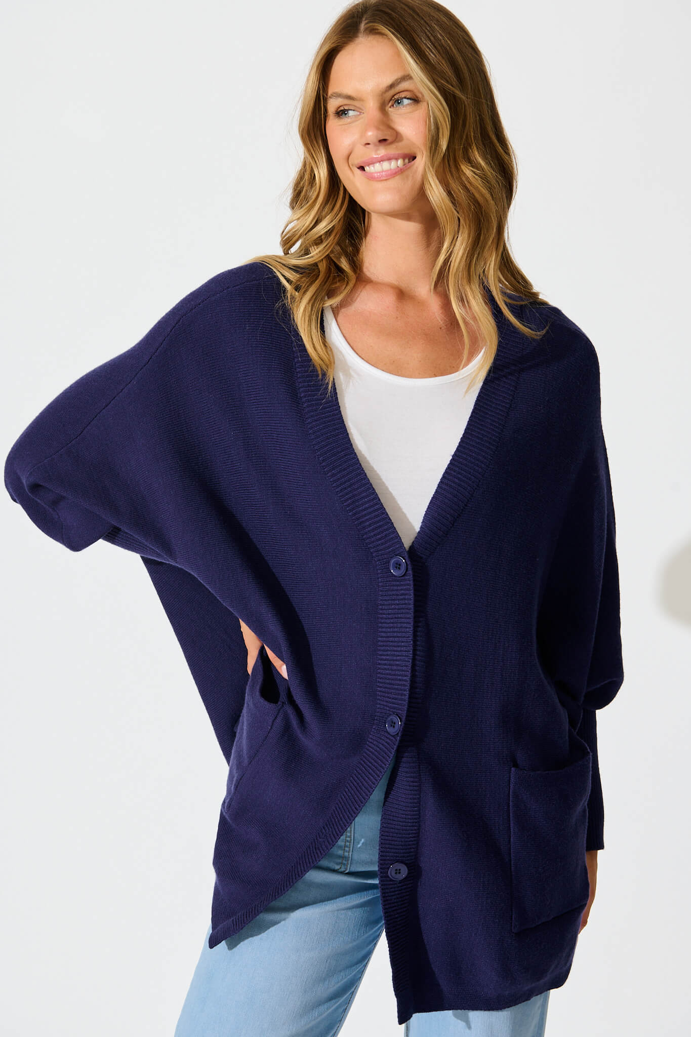 Colbie Knit Cardigan in Navy Wool Blend
