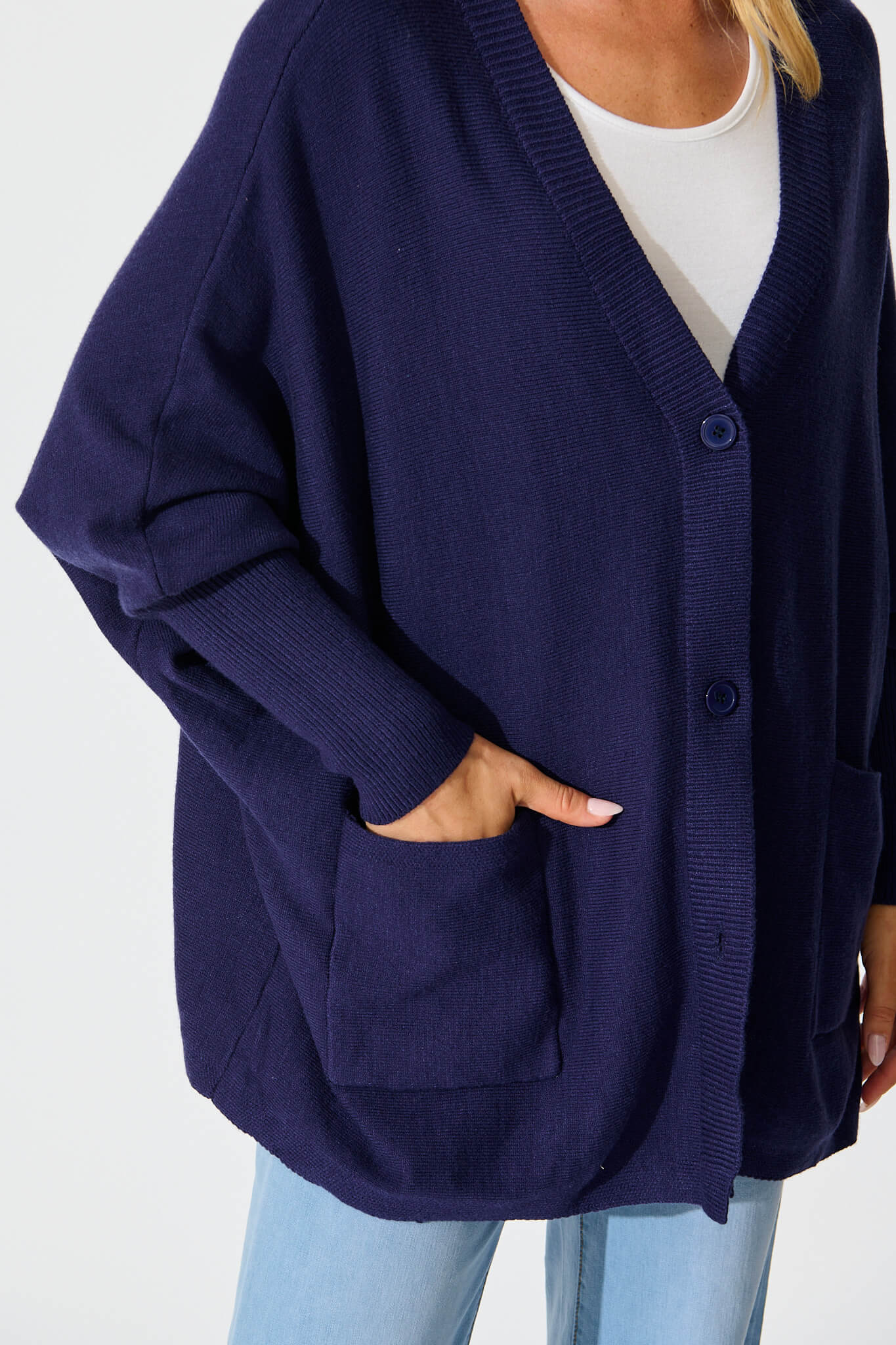 Colbie Knit Cardigan in Navy Wool Blend