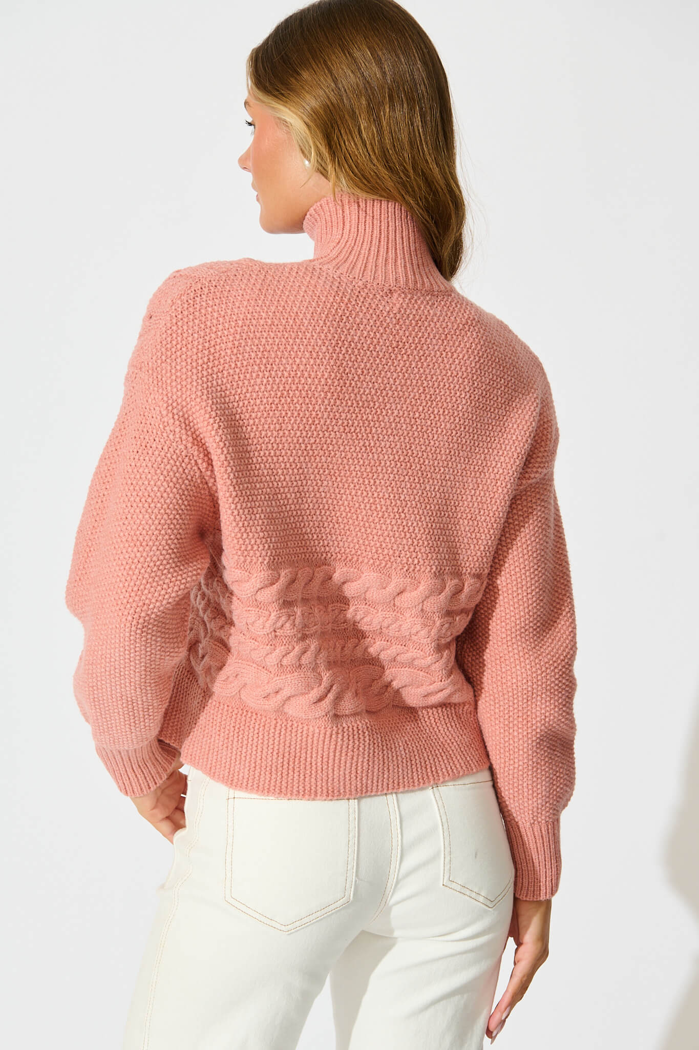 Umina Cable Knit In Dusty Rose Wool Blend