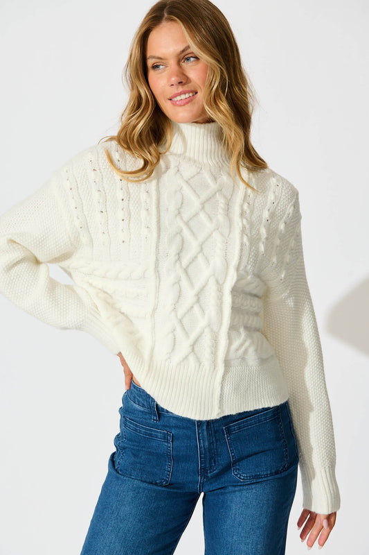 Umina Cable Knit In Cream Wool Blend