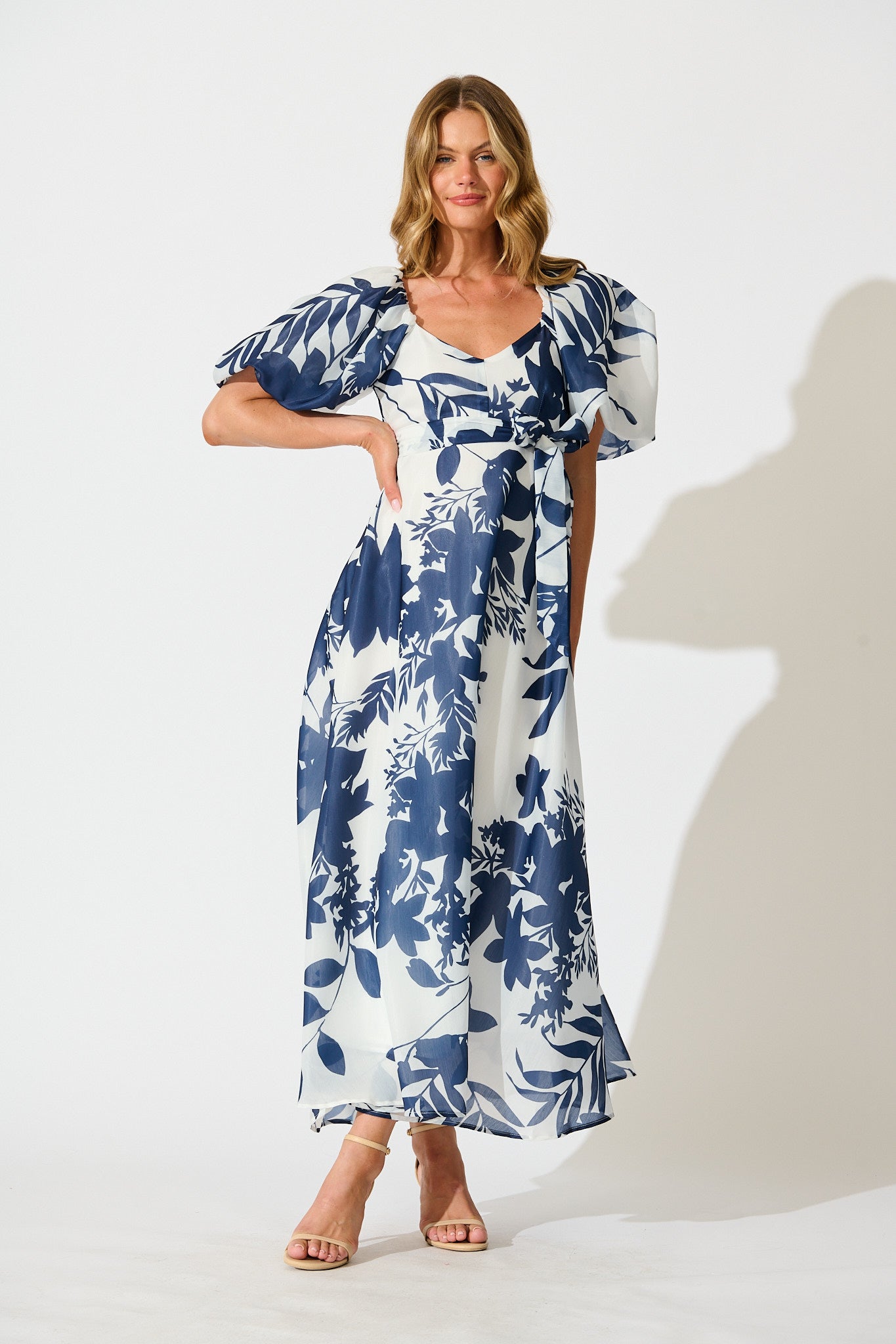 Tuscany Maxi Dress in Navy with White Print